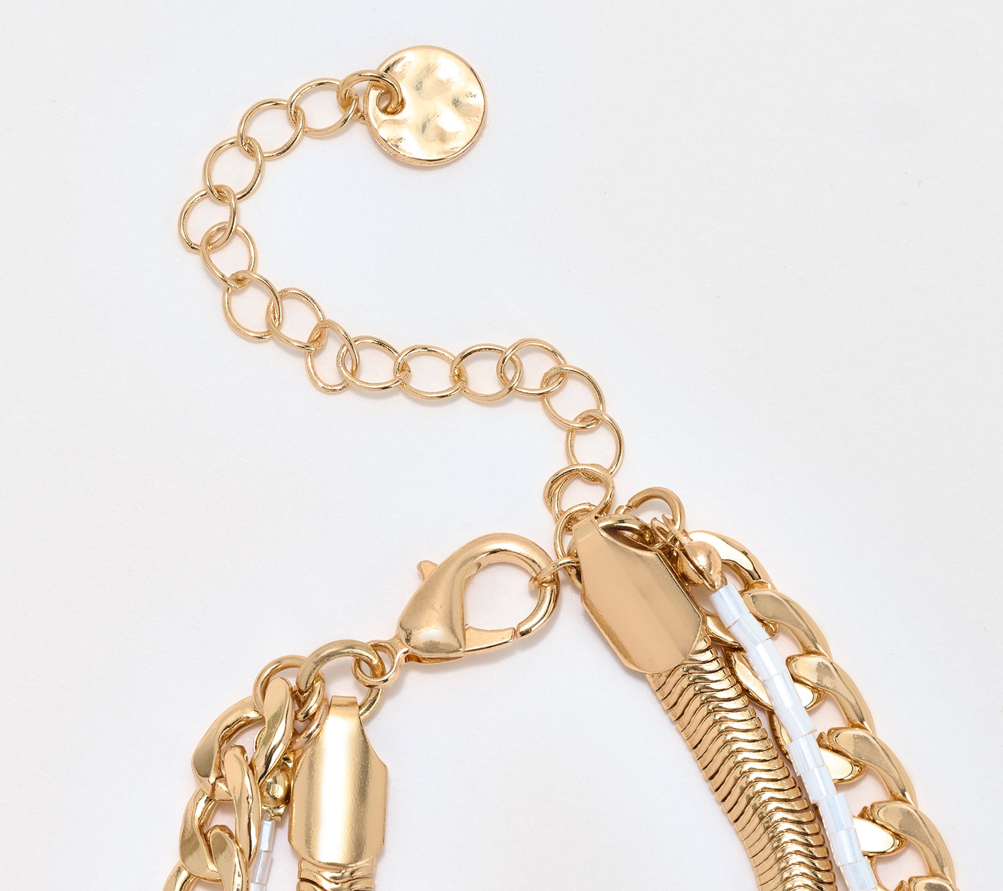 Susan Graver Three Row Chain and Simulated Pearl Necklace