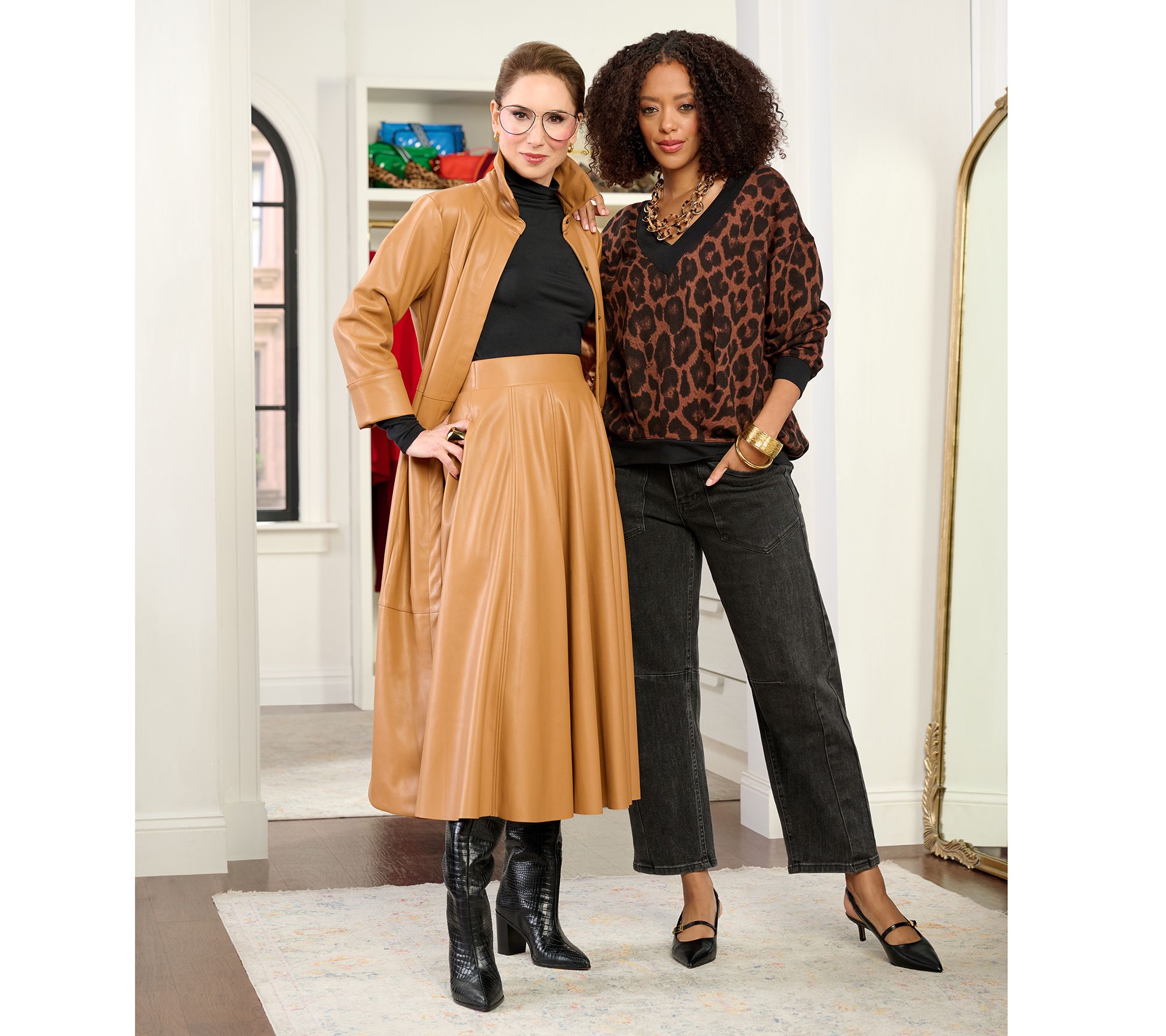 Carla Rockmore Collection Petite Faux Leather Circle Skirt