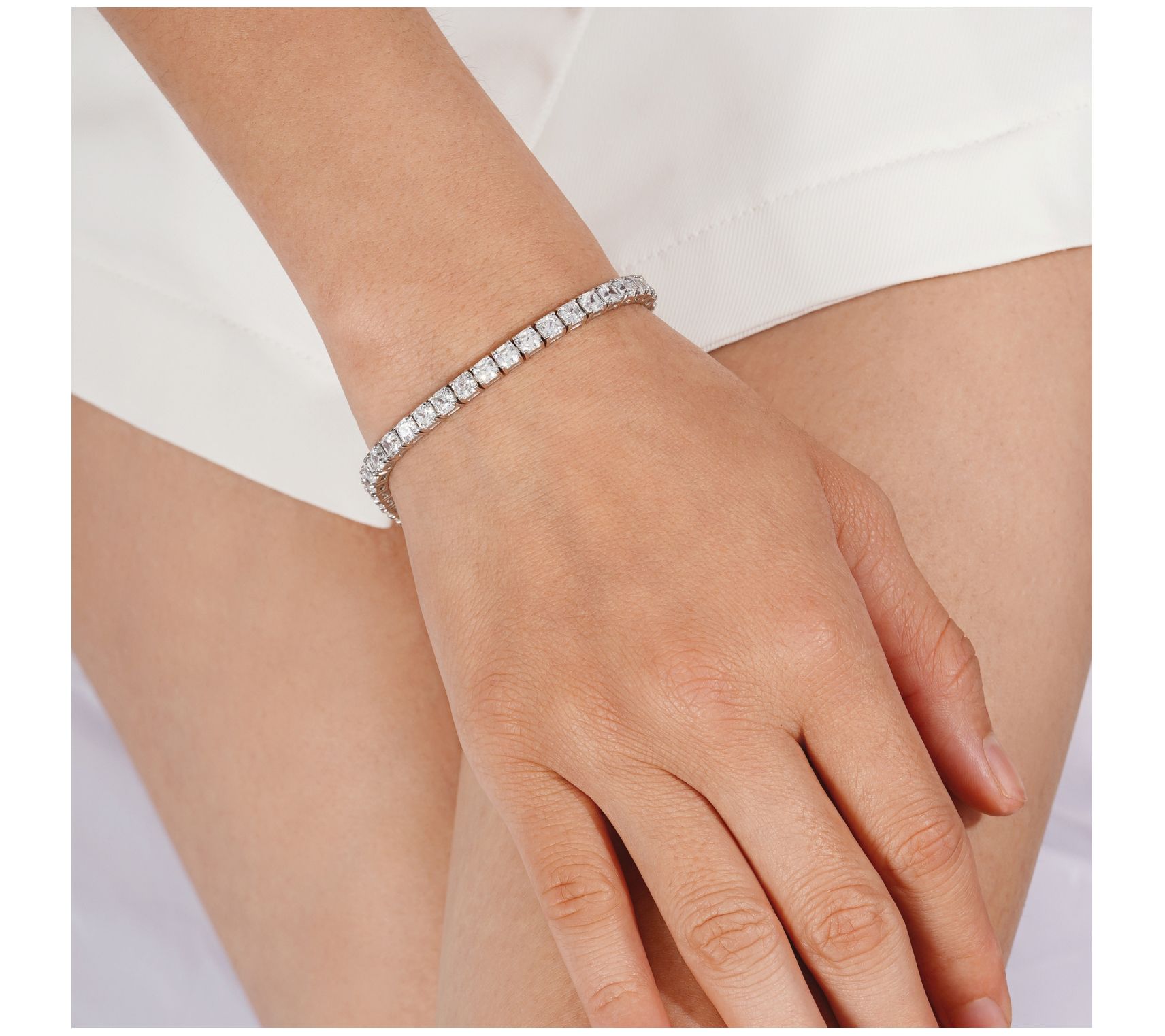 Diamonique Round and Baguette Tennis Bracelet,Platinum Clad