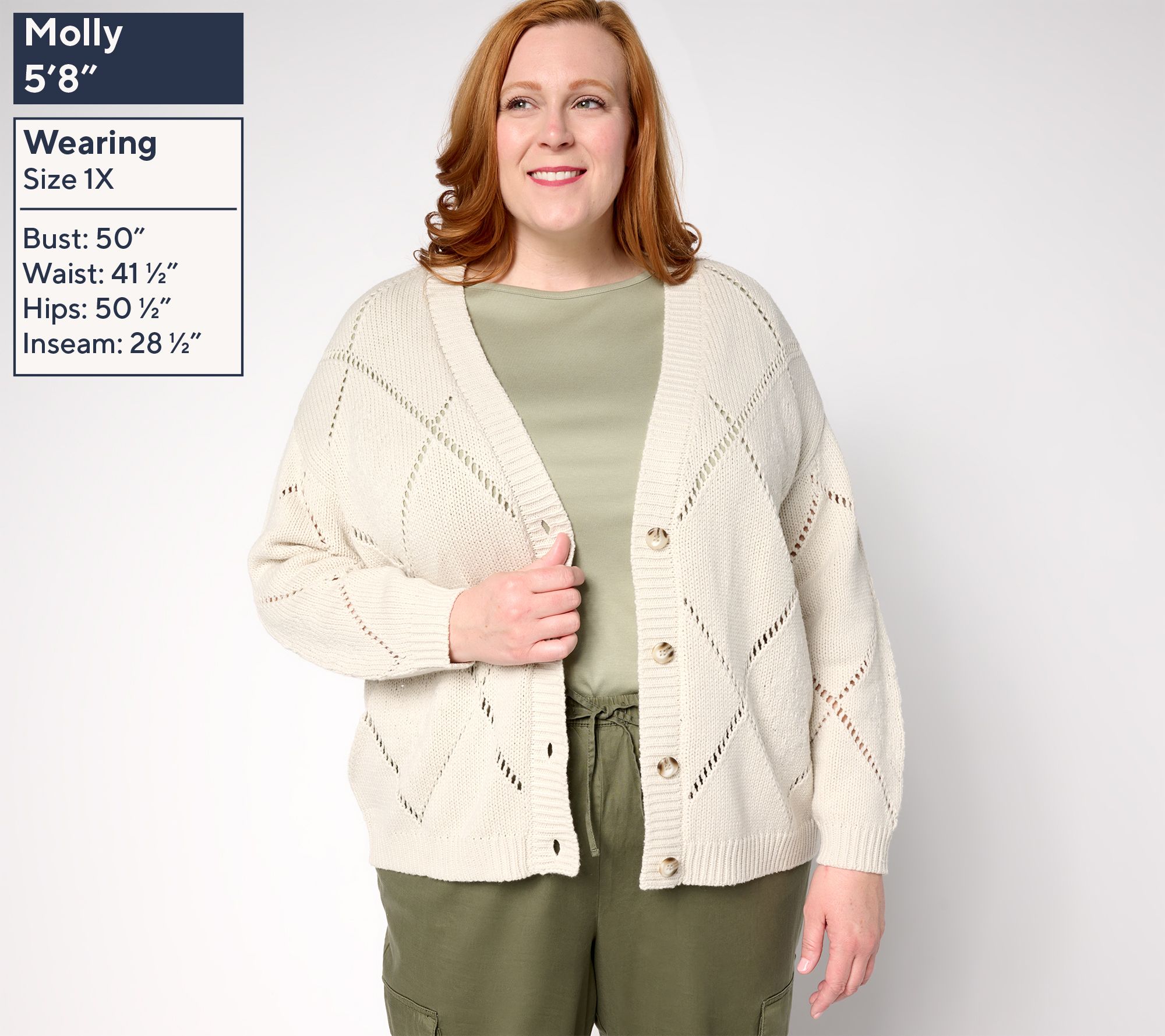 Martha Stewart Signature Diamond Stitch Button-Front Cardigan