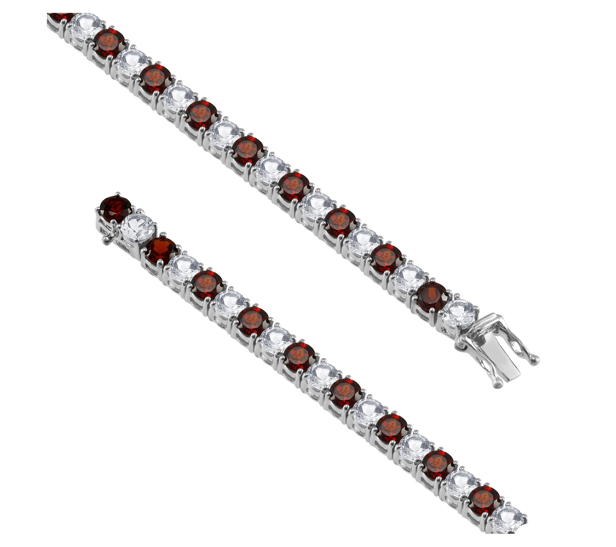 Affinity Gems Garnet & White Topaz Bracelet, Sterling Silver
