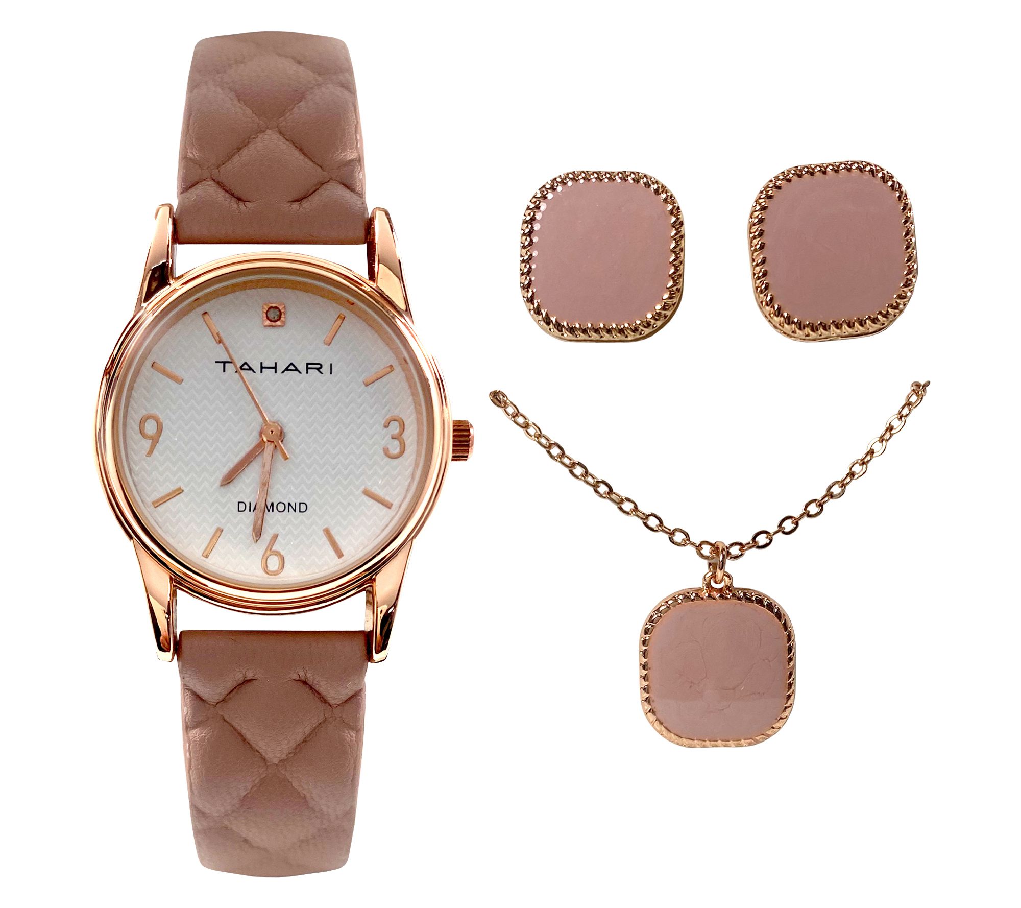 Tahari Women's Rose Gold 3pc Watch Set w Earingand Necklace