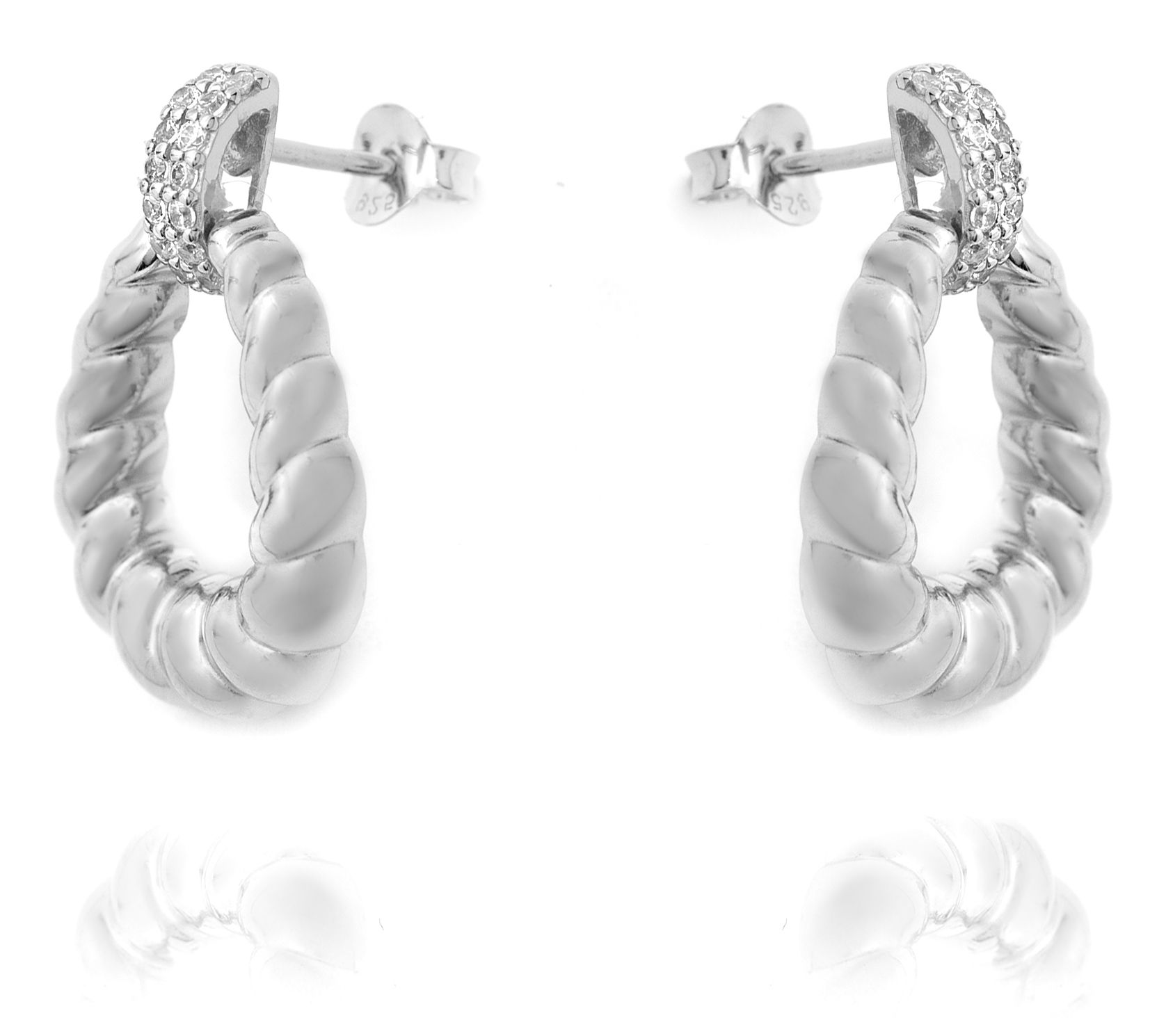 Diamonique Rope Design Dangle Hoop Earrings, Sterling