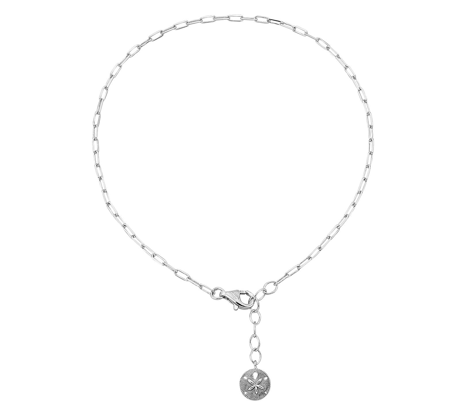 Silver Style Sand Dollar Paper Clip Ankle Bracelet, Sterling