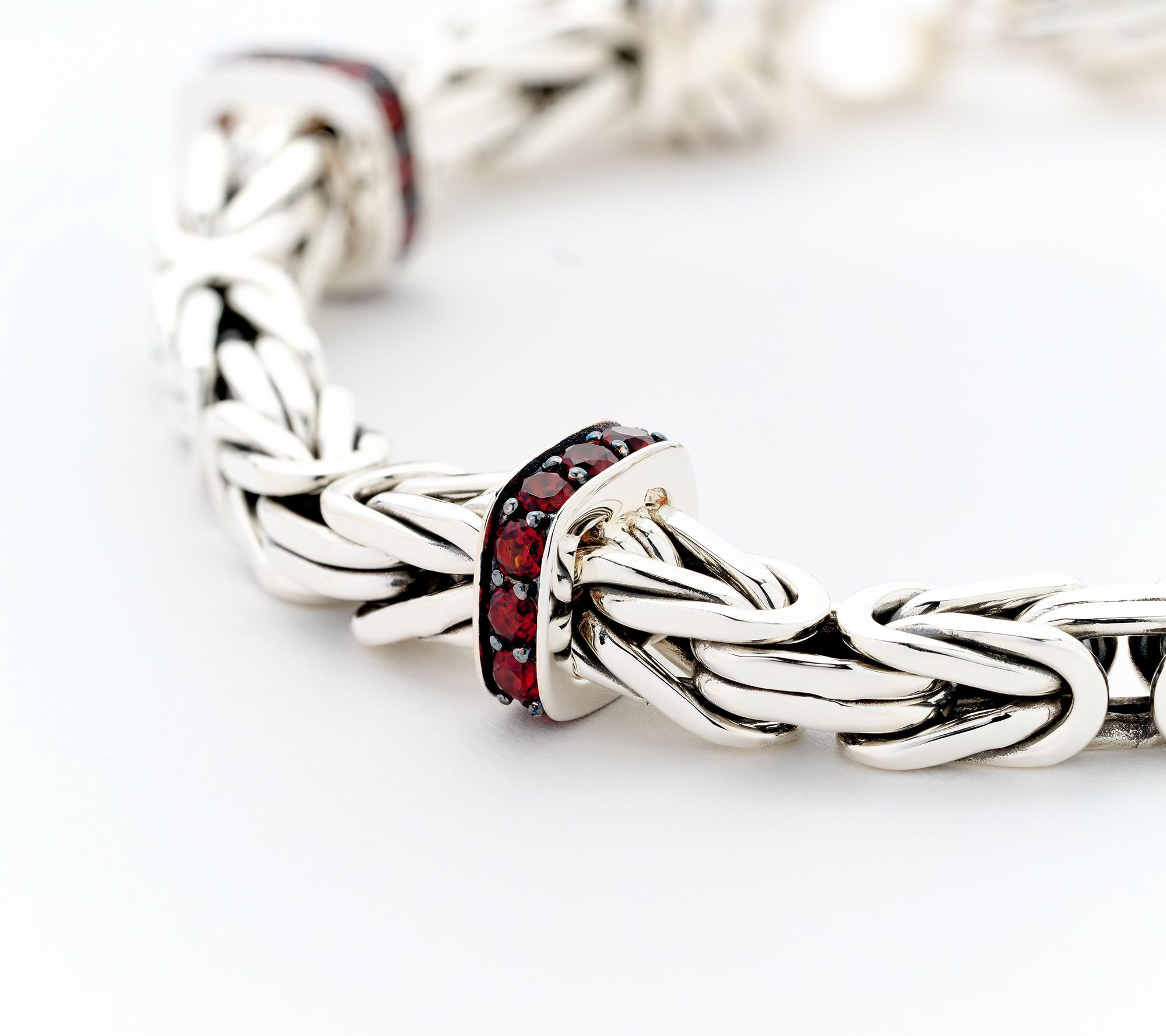 JAI Sterling Silver 5.1mm Byzantine & Pave Gemstone Bracelet