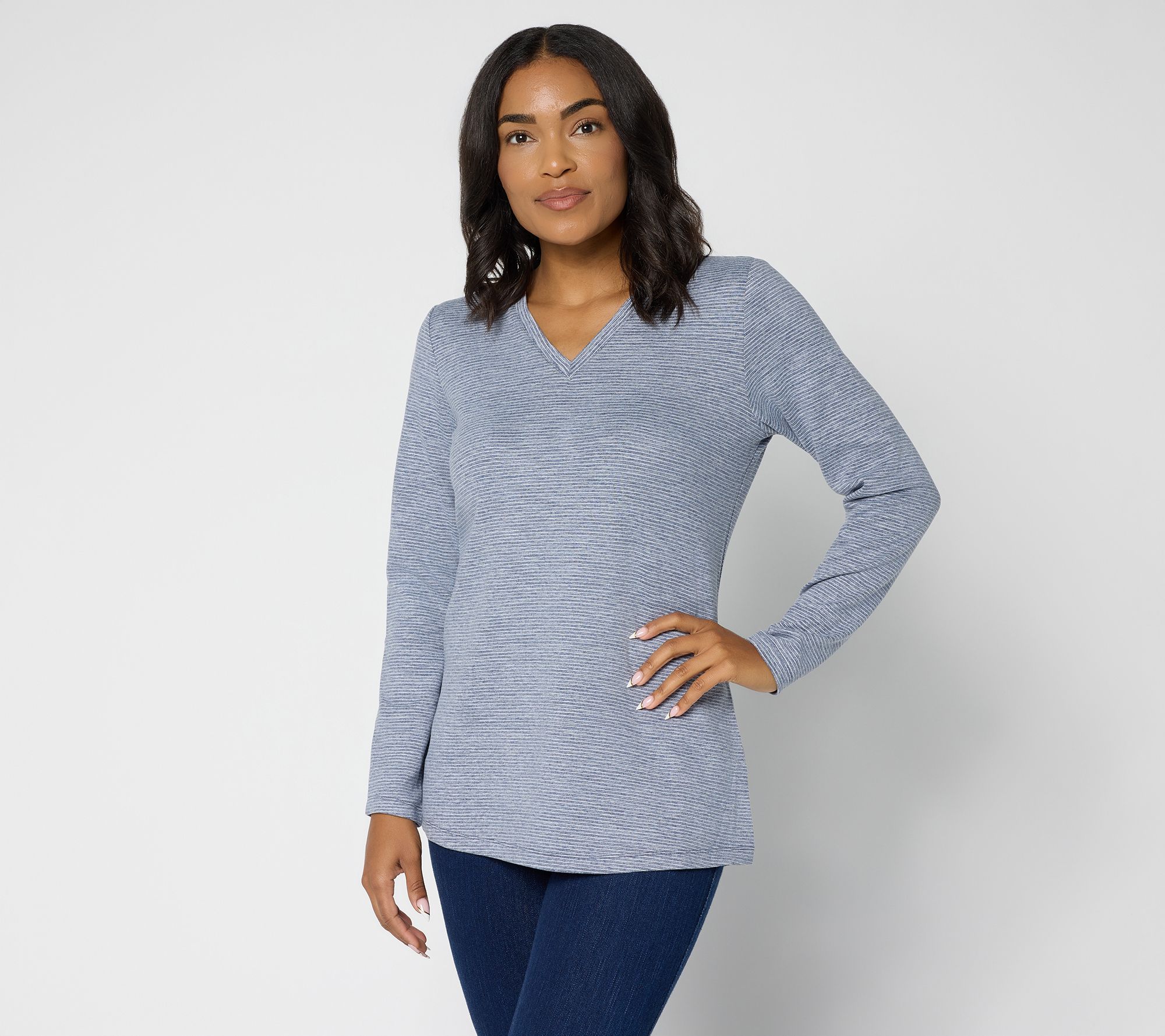 Denim & Co. Regular Interlock Striped V-Neck Tunic