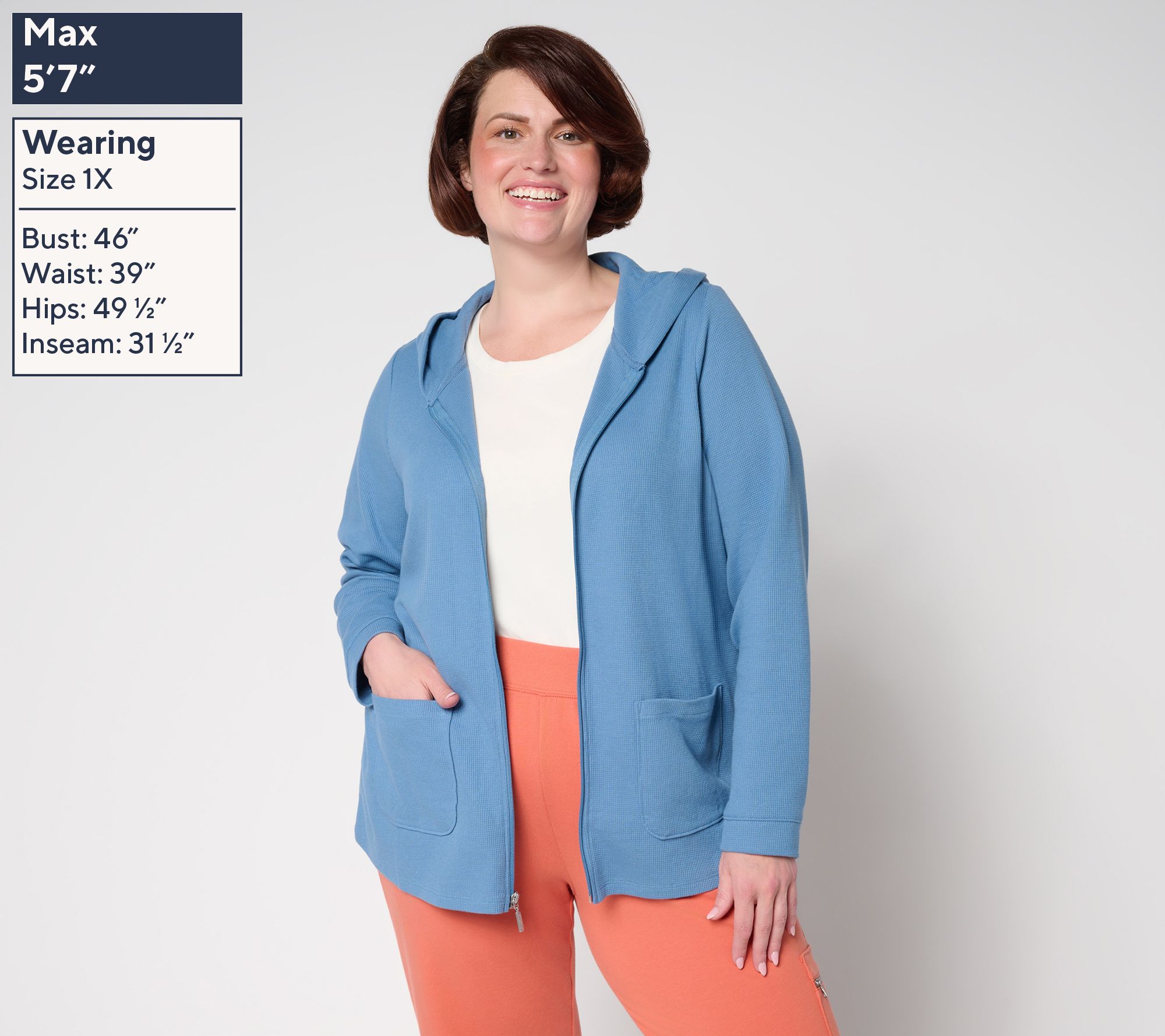 Denim & Co. Active Waffle Knit Zip Front Hooded Jacket