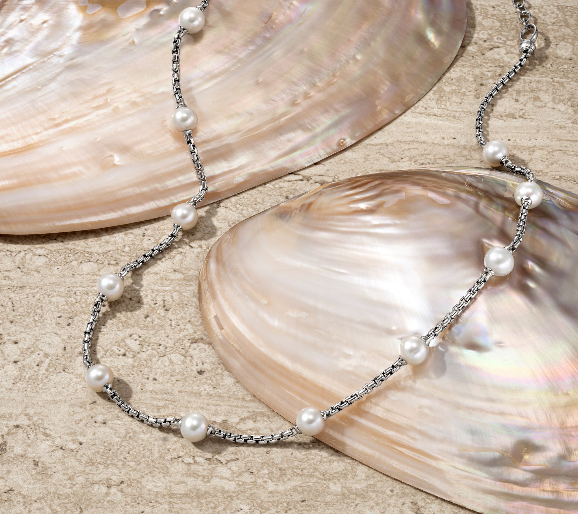 JAI Sterling Silver Cultured Pearl 2.7mm Box Chain Necklace