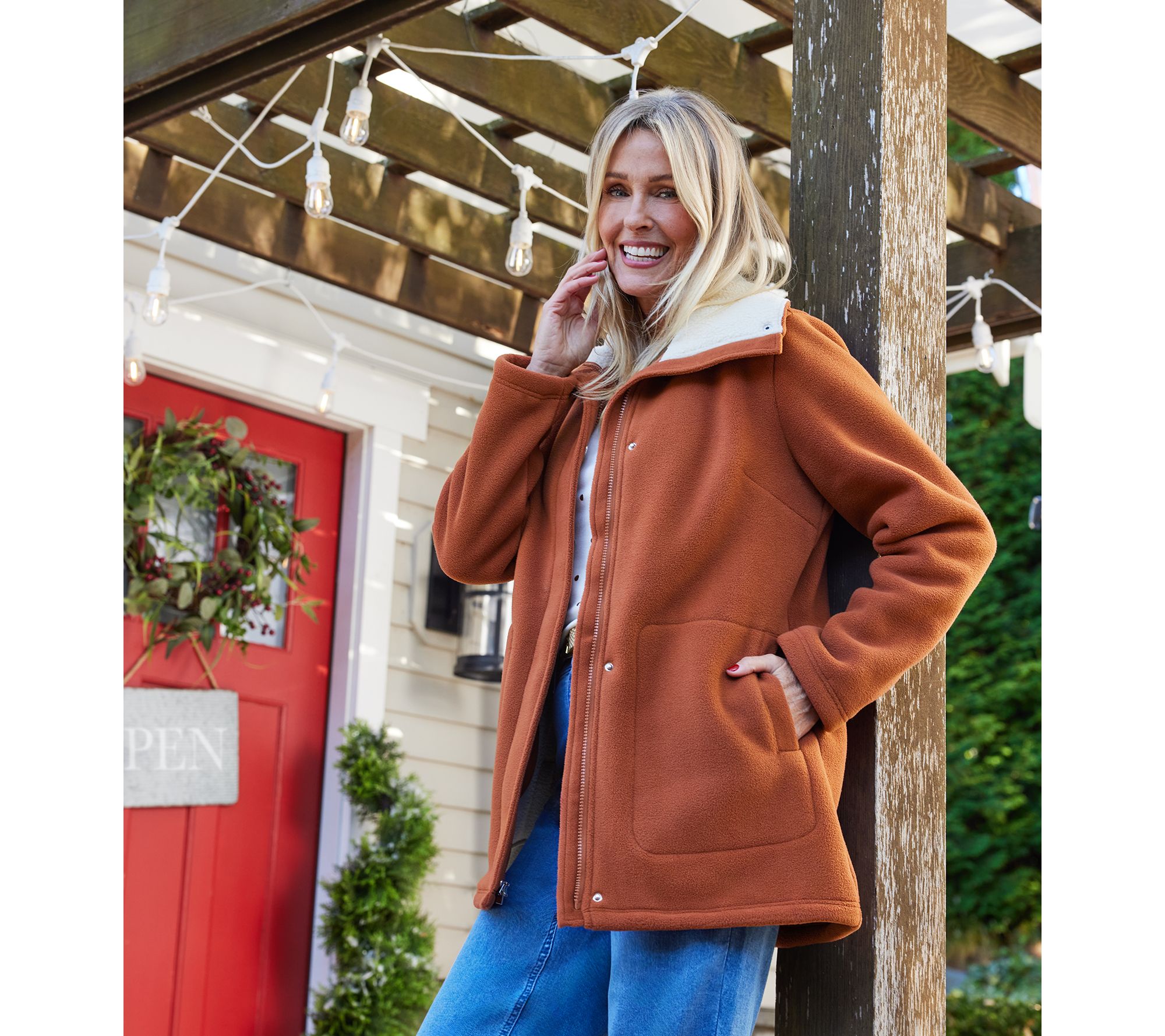 Denim & Co. Regular Fleece Bonded Sherpa Jacket with 2-Way Zip