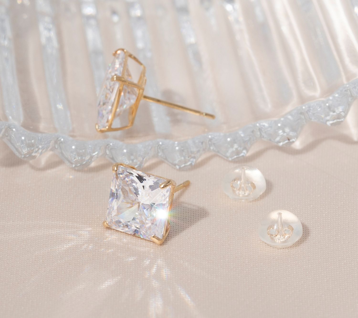 Diamonique 5.50 cttw Princess-Cut Stud Earrings, 14K Gold