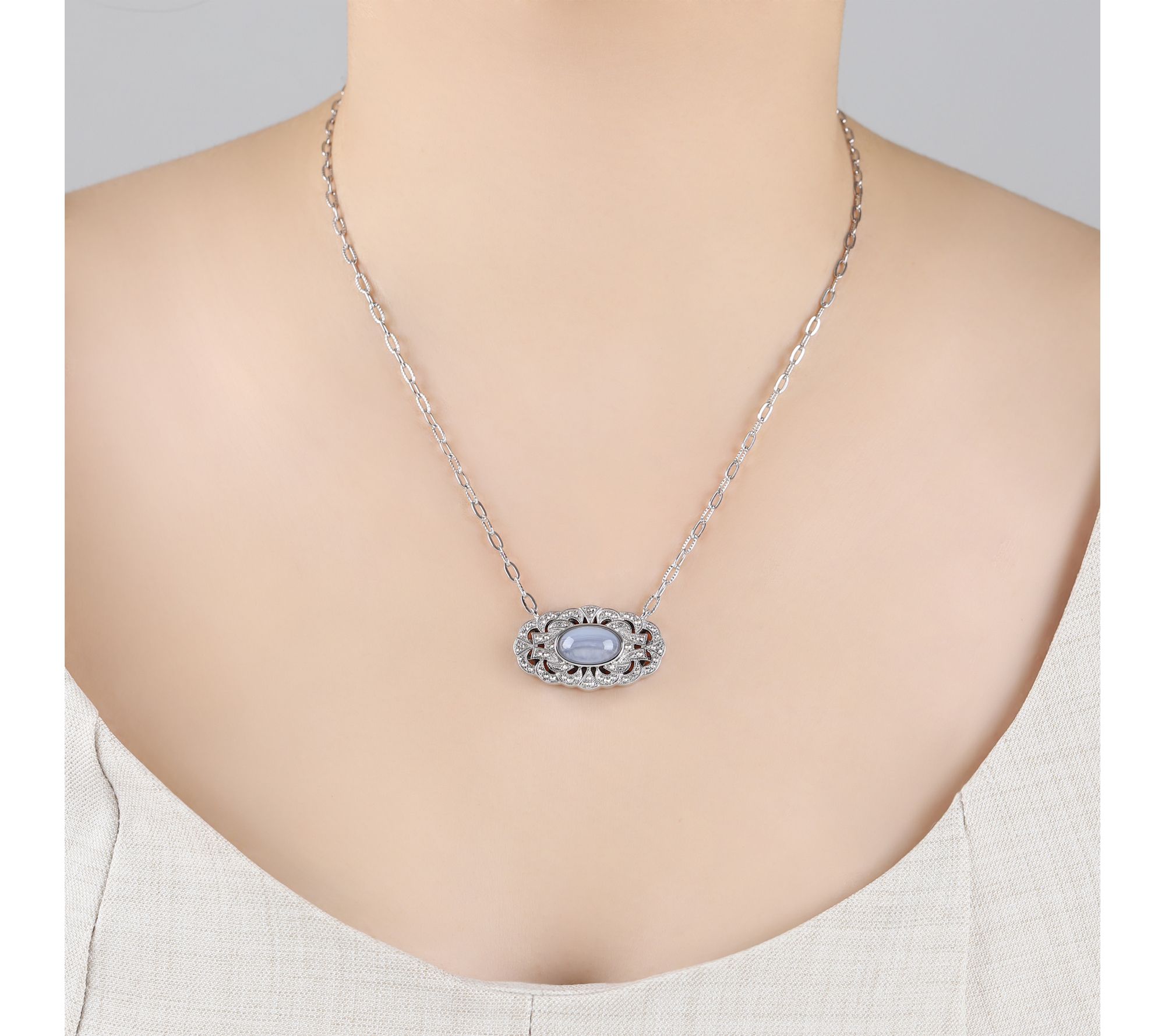 Dallas Prince Sterling Chrome Marcasite w/ Gemstone Necklace