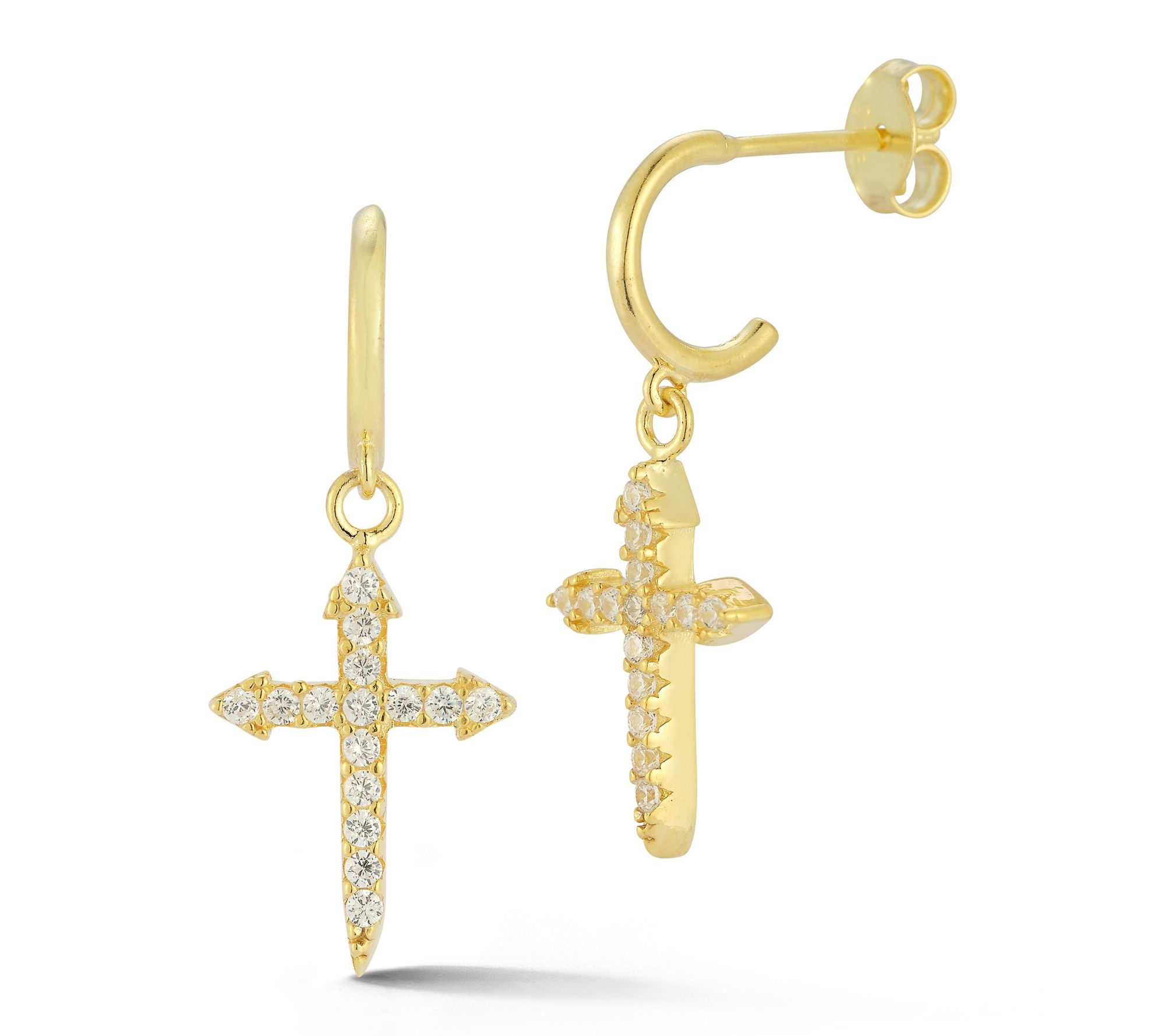 Sterlina Silver Pave Cross Drop Earrings, Sterling
