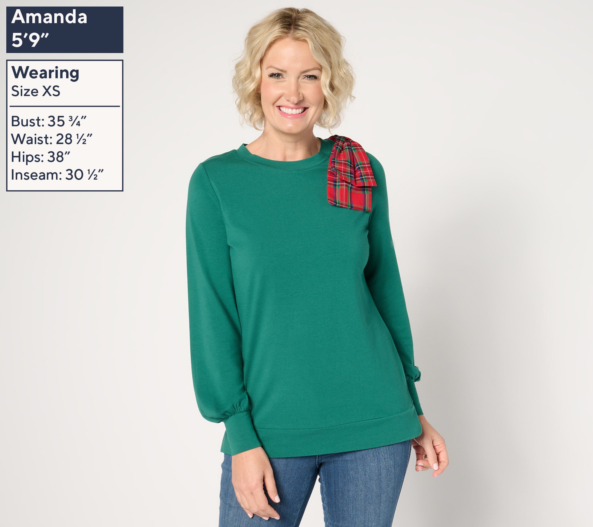 Jingle Belles by Kim Gravel TripleLuxe Knit Double Bow Holiday Top