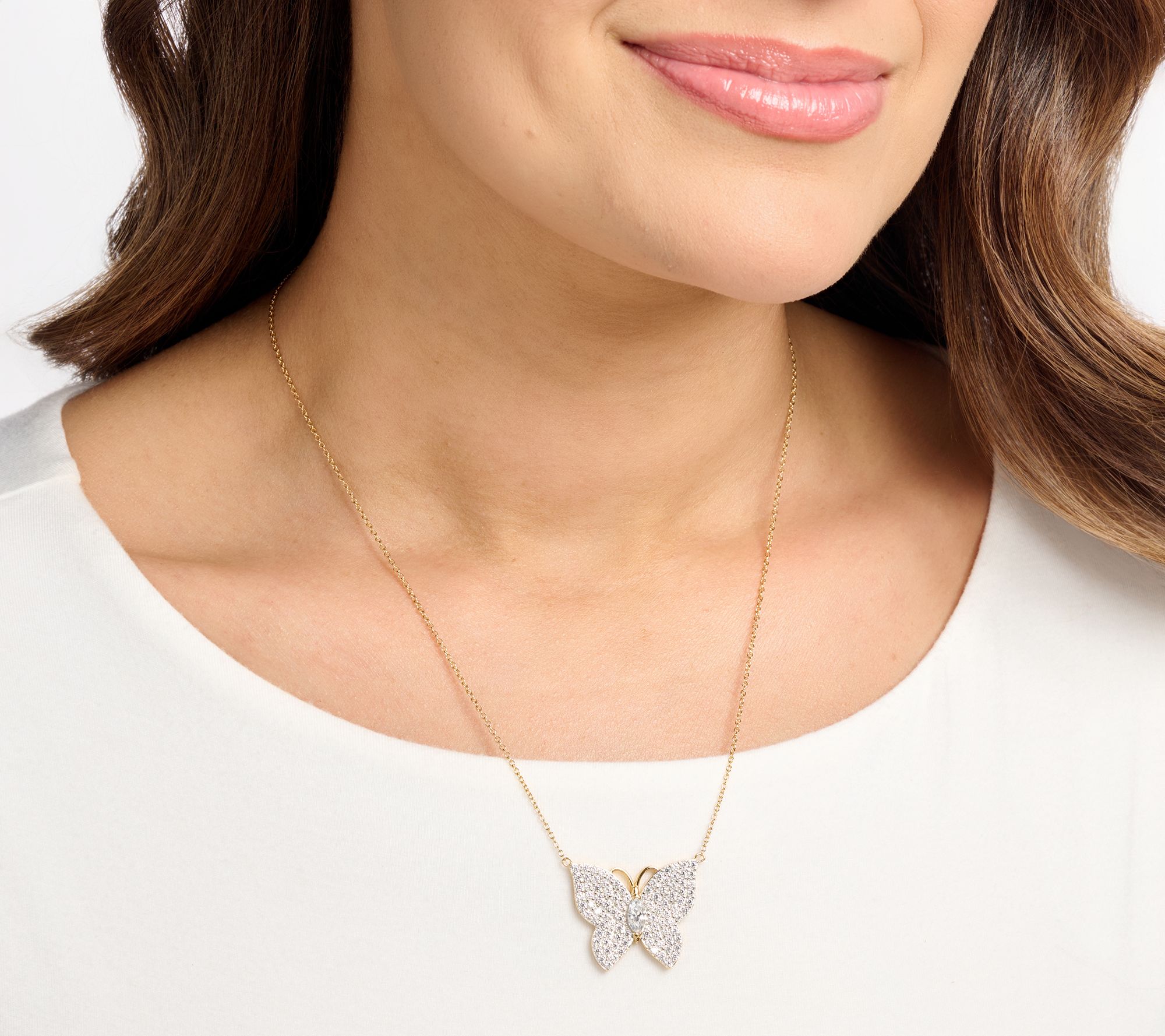 Diamonique x Jennifer Miller Pave Butterfly Necklace, Sterling Silver
