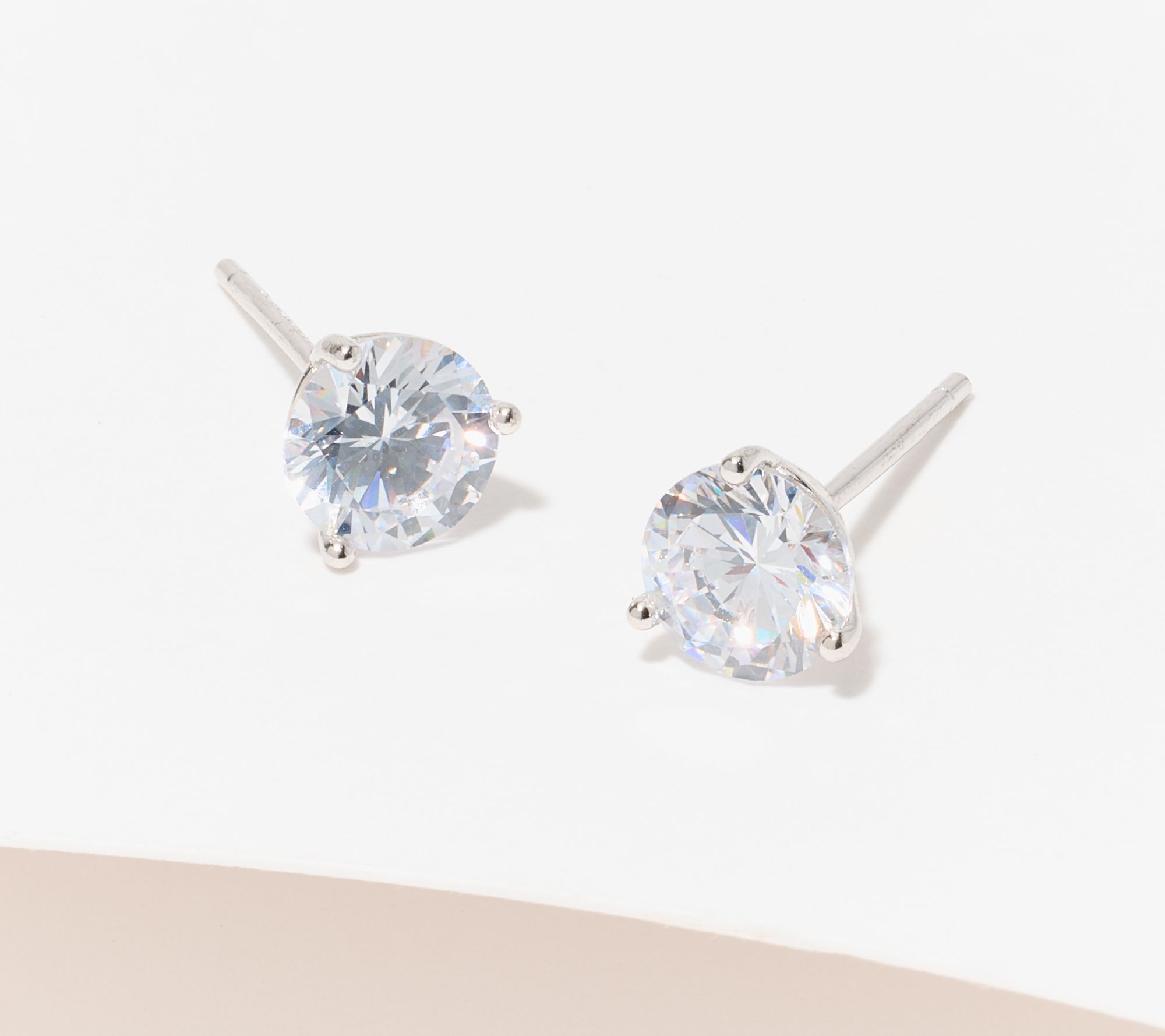 Diamonique Round 3-Prong Stud Earrings with Nutcracker Gift Box, Sterl