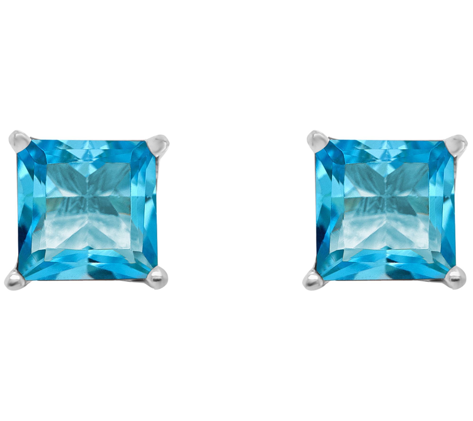 Sterling Silver Princess-Cut Gemstone Stud Earrings