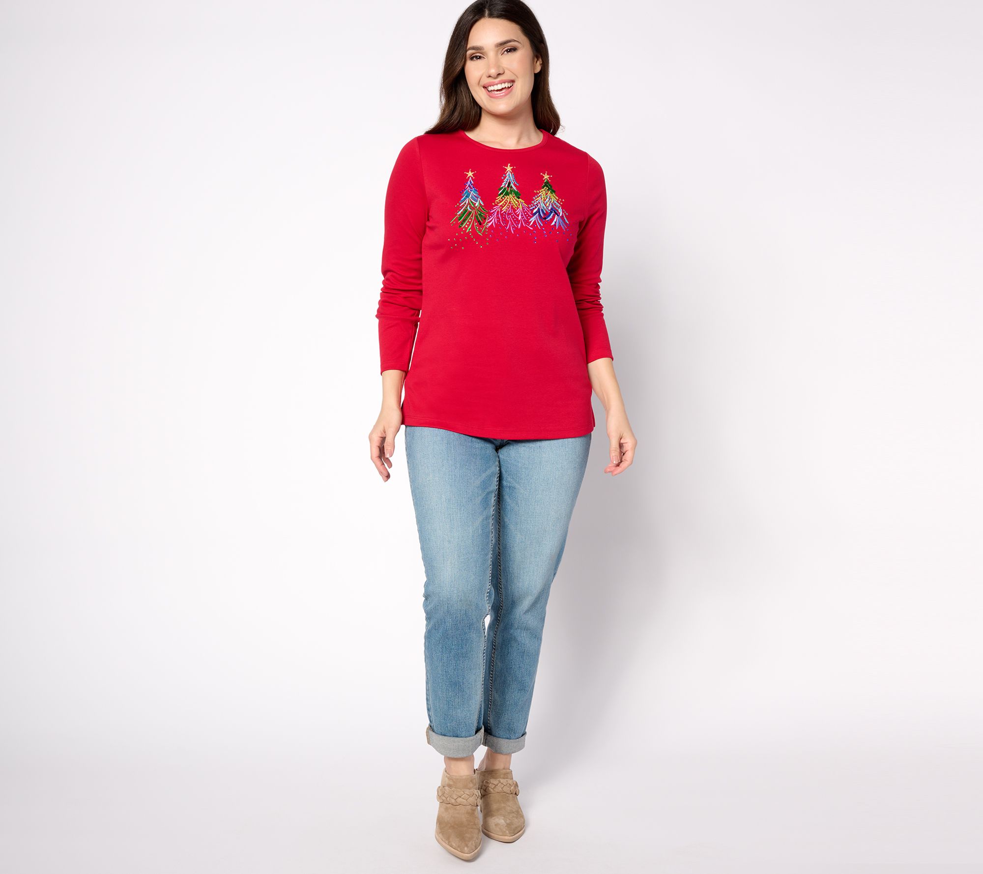 Quacker Factory Merry & Bright Embroidery with Sequin Top