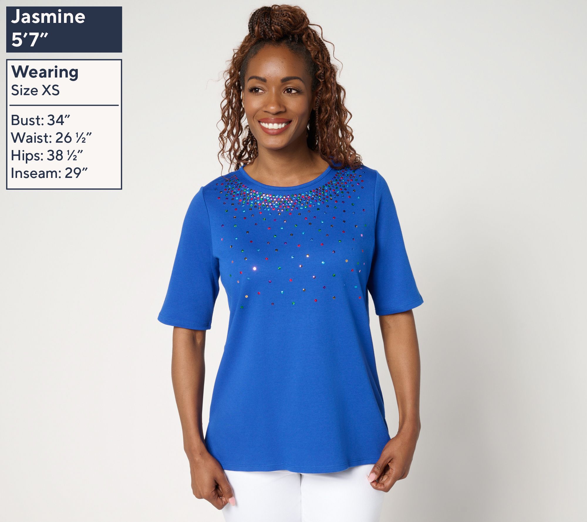 Quacker Factory Color Pop Sequin Elbow Sleeve Top