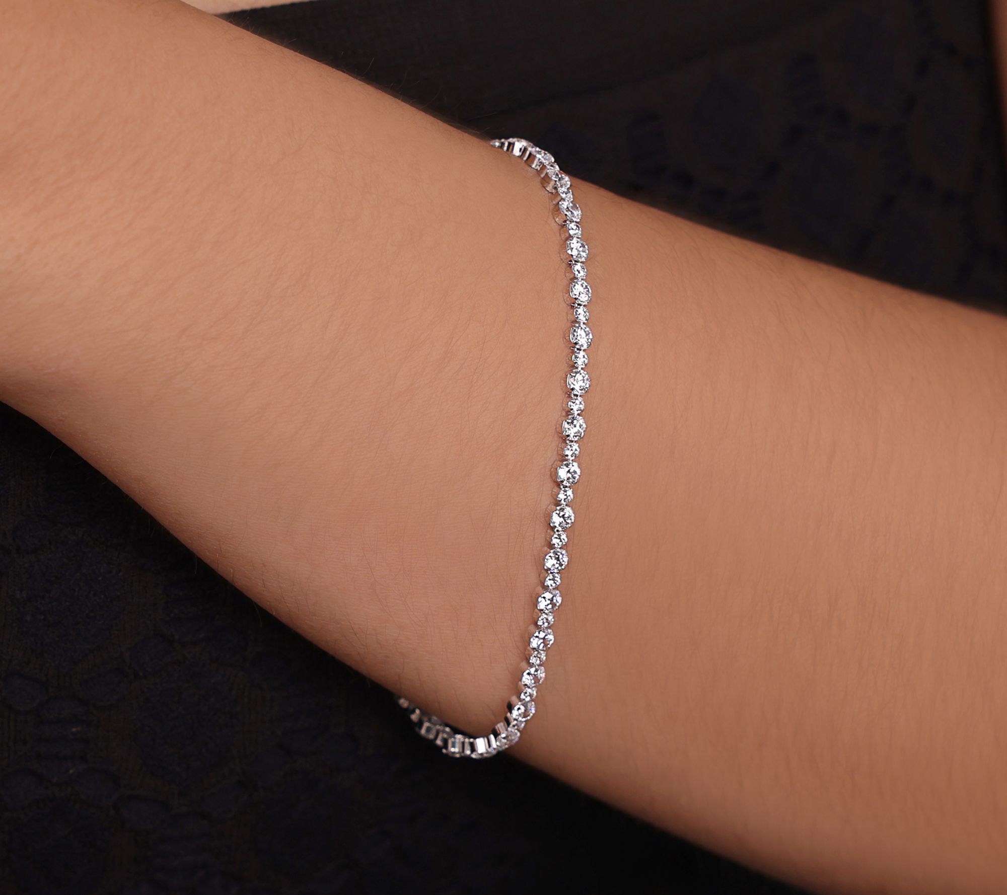 Diamonique Tennis Bracelet w/ Magnetic Closure,Sterling