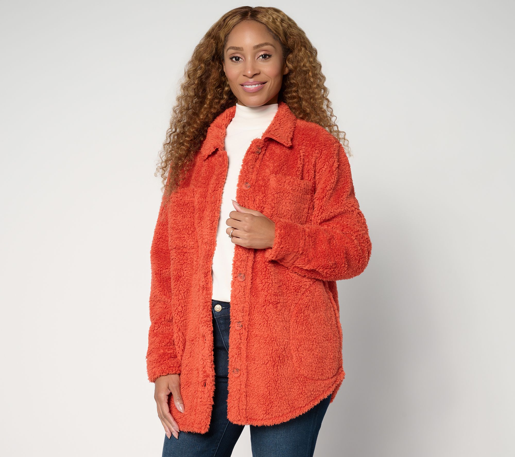 Belle by Kim Gravel Petite SophisticChic Horn Button Sherpa Shacket