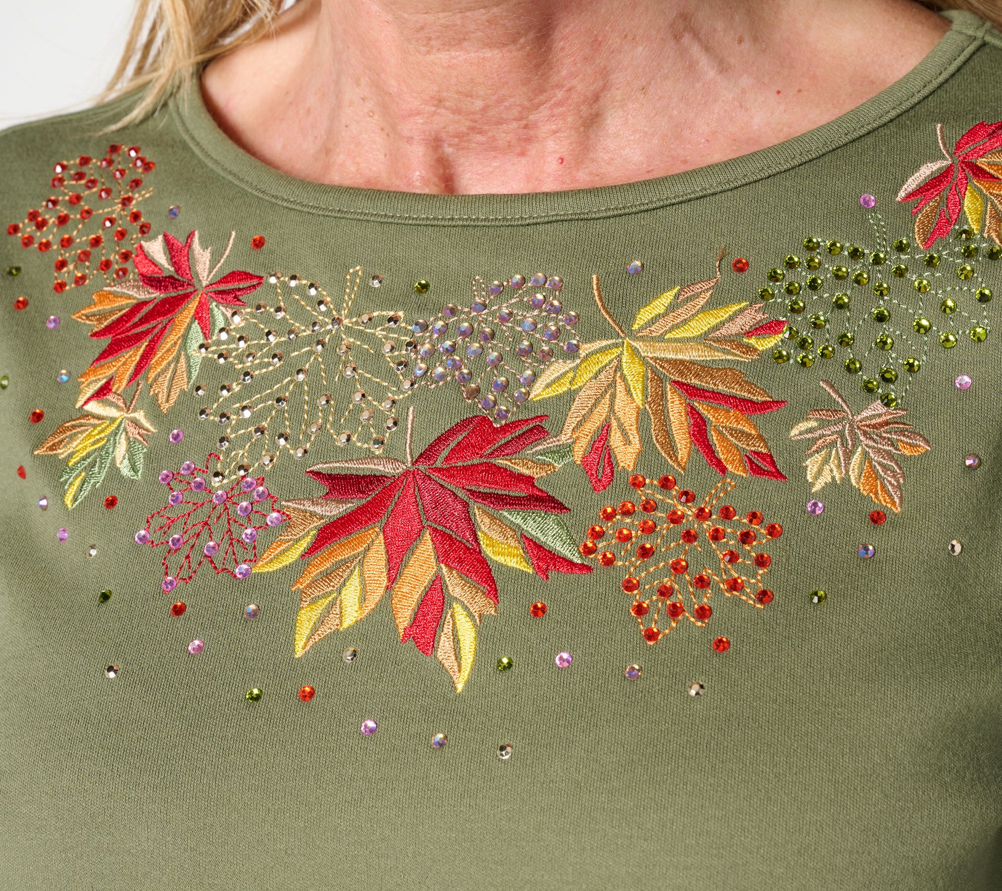 Quacker Factory Shades of Fall Bateau Neck Long Sleeves Top