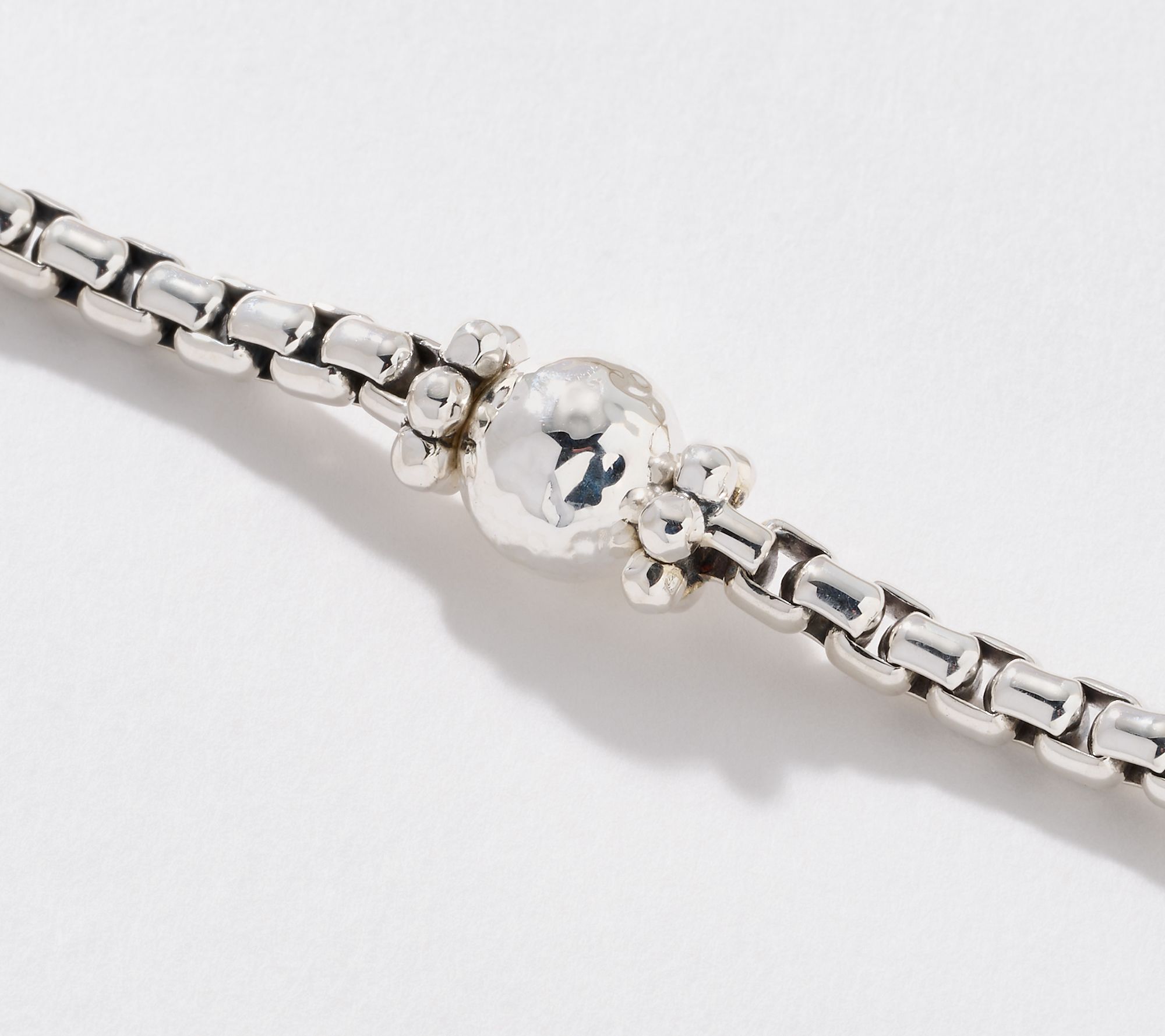 JAI Sterling Silver Hammered Bead 3.7mm Box Chain Bracelet, 13.5g