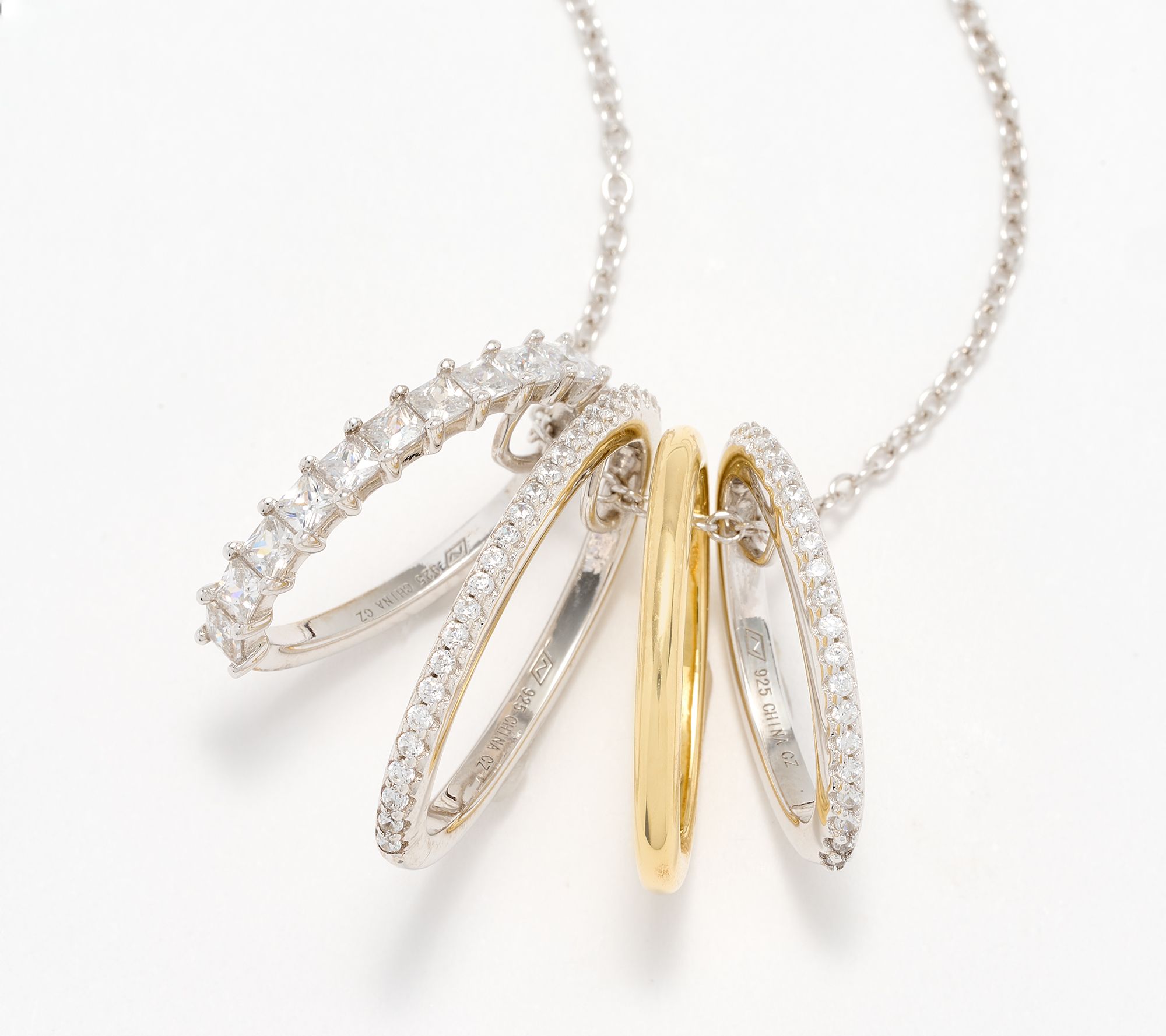 Diamonique Four Ring Necklace, Sterling Silver Sterling Silver