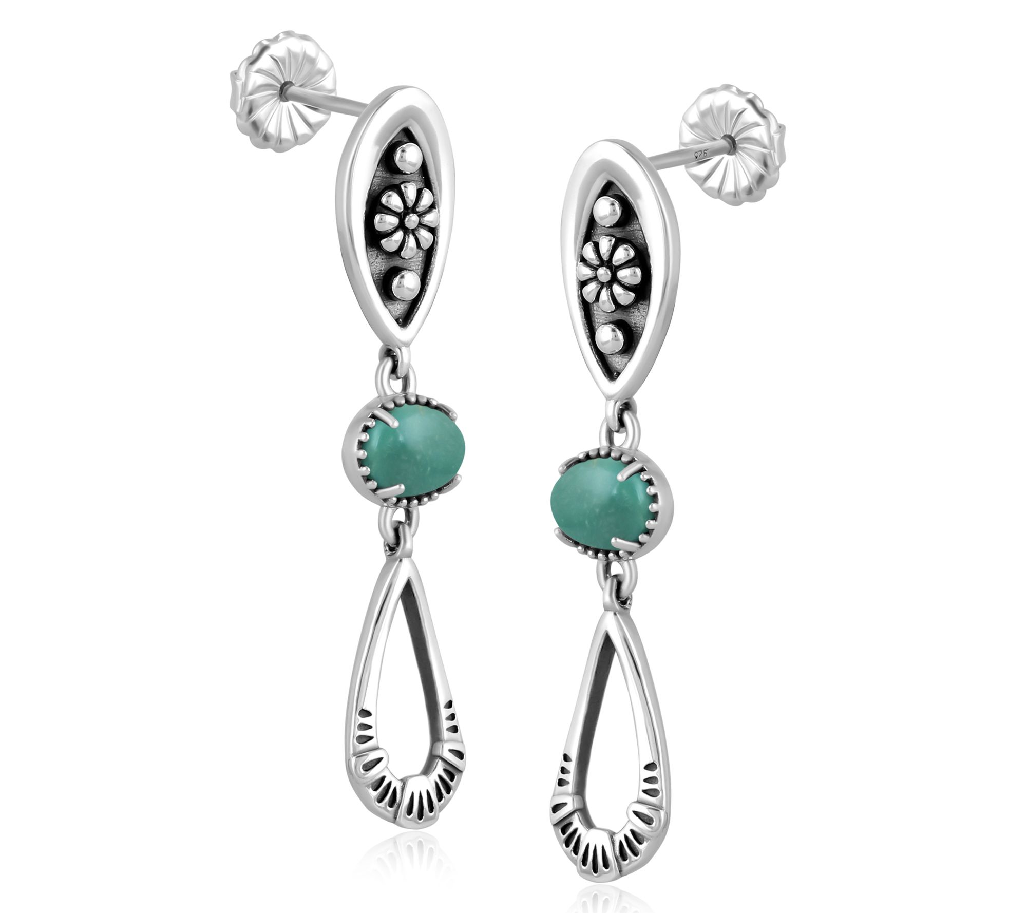 American West Sterling Teardrop Double Loop Gemstone Earrings