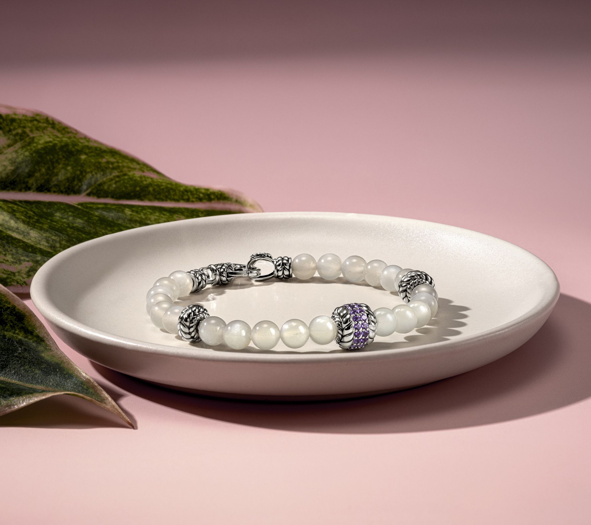 JAI Sterling Silver Moonstone & Pave Bracelet