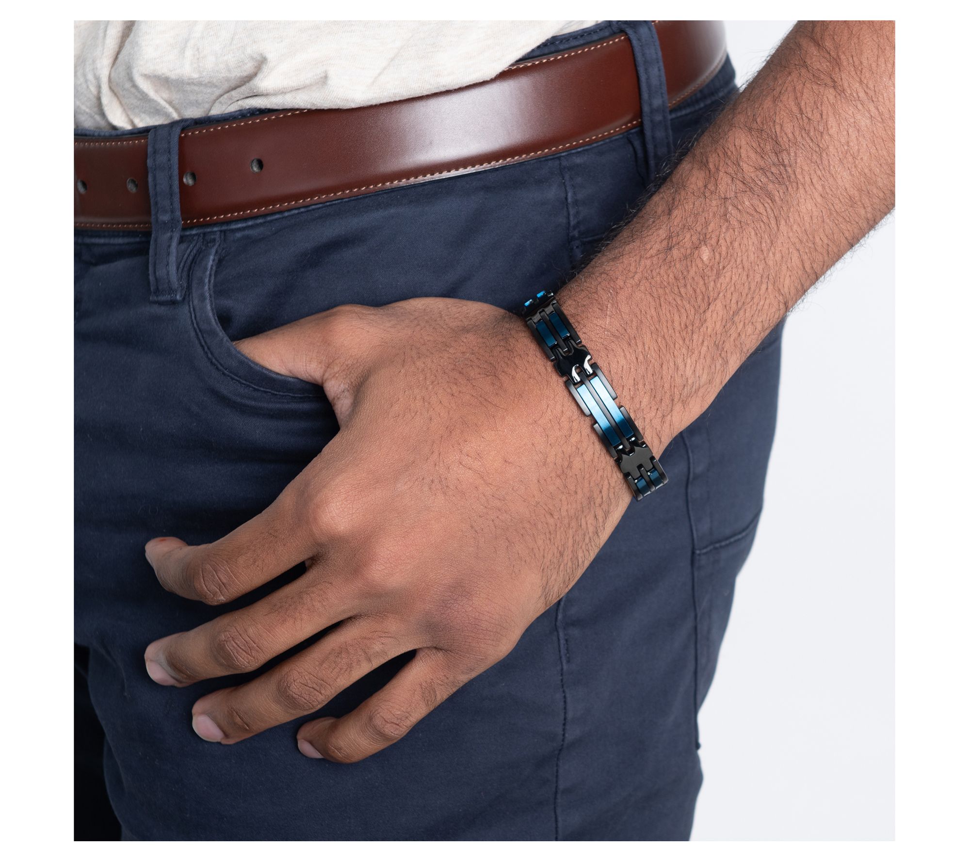 Verve Men's Jewelry Blue & Black Stainless Steel Link Bracelet