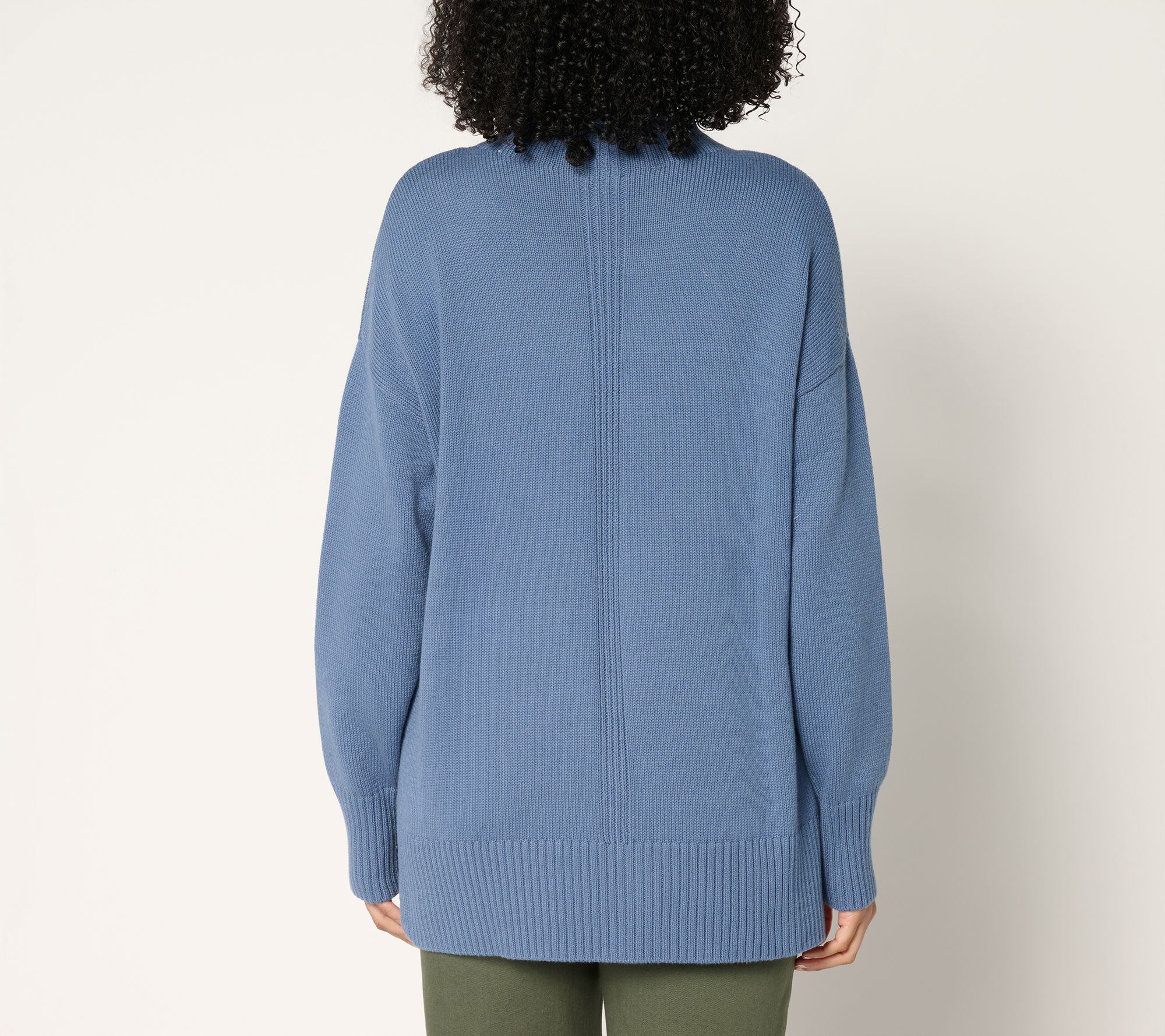 LOGO by Lori Goldstein 100% Cotton Funnel Neck Hi-Low Sweater