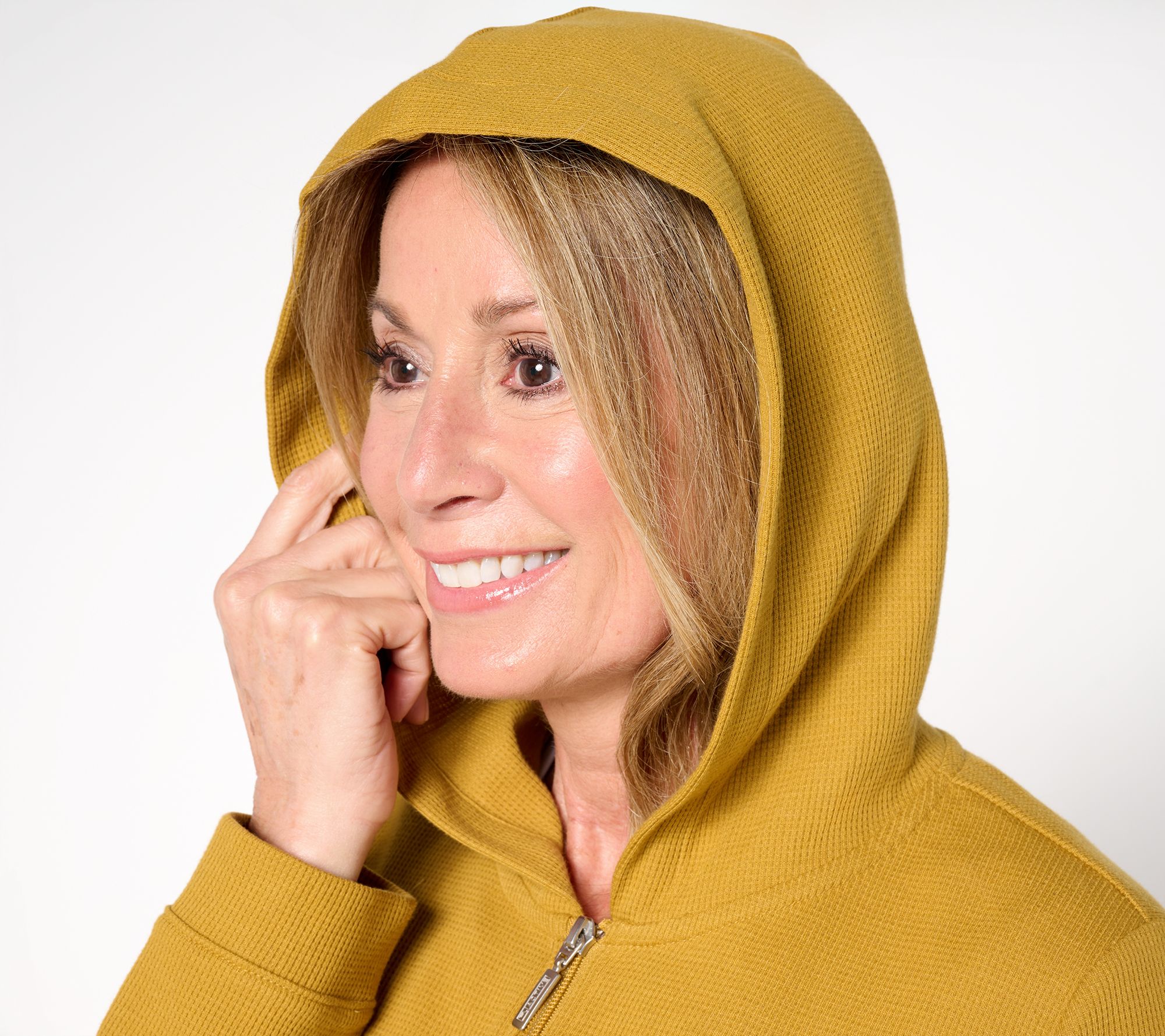 Denim & Co. Active Waffle Knit Zip Front Hooded Jacket