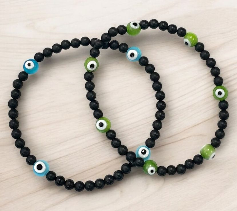 Alkeme Shield in Style Onyx Evil Eye Bracelet Set