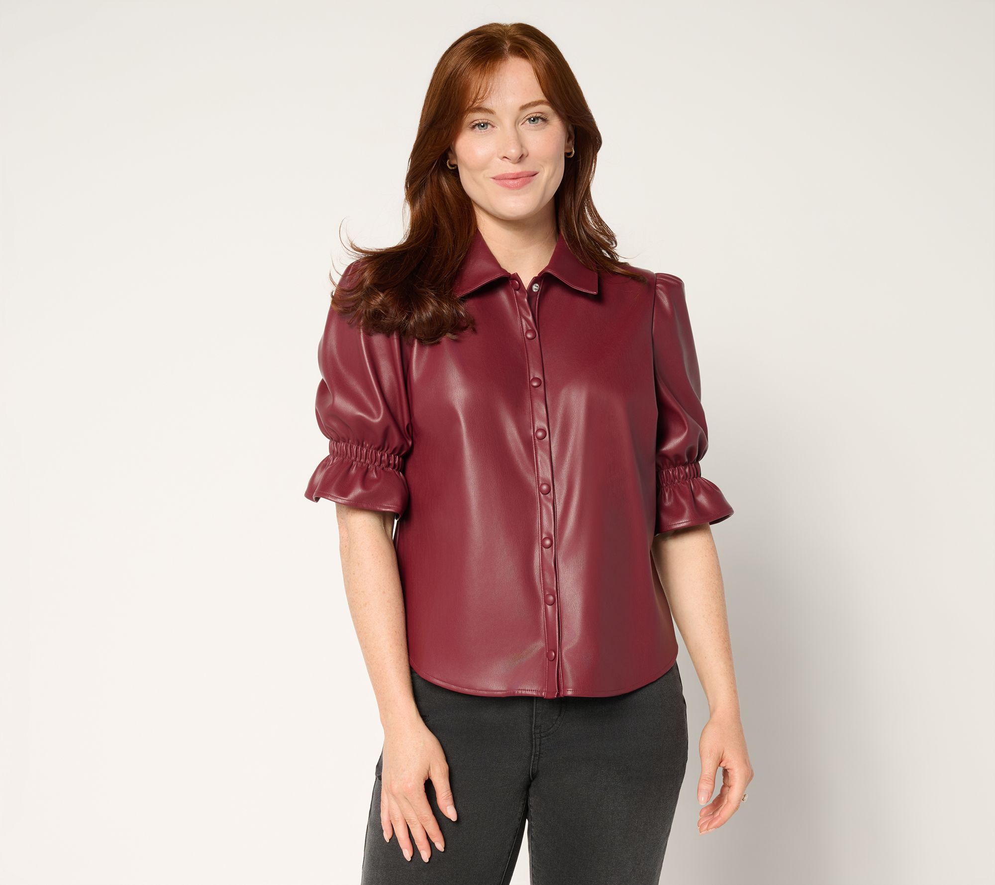 Me by Jennie Garth Liberty Faux Leather Blouse