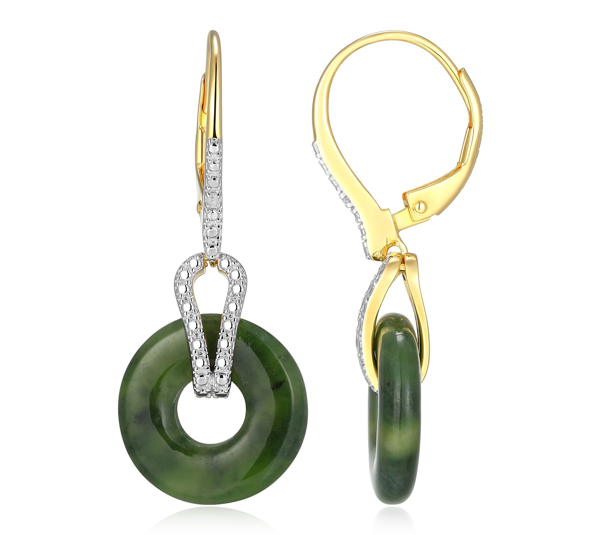 Dynasty Jade Open Circle Leverback Earrings, 18k Gold Plated