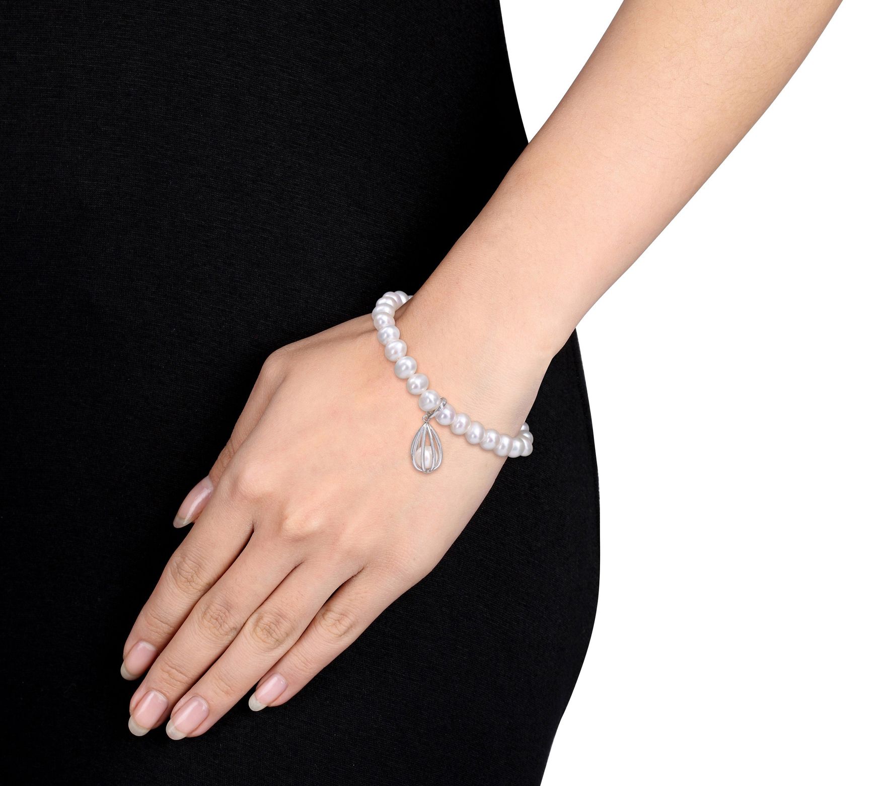 Affinity Cultured Pearl Charm Bracelet, Sterling Silver