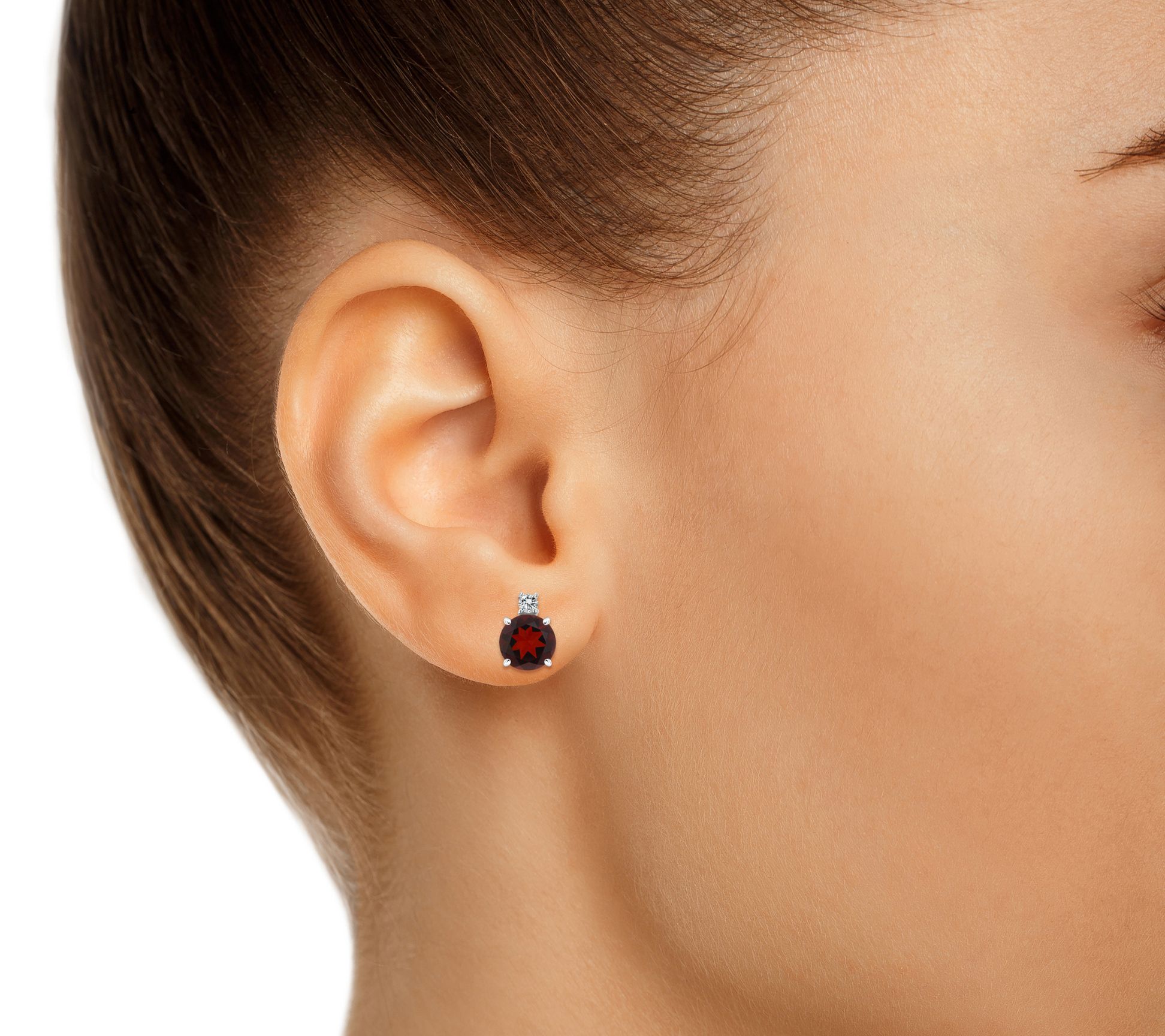 14K Gold 1.30 cttw Garnet & Diamond Accent Stud Earrings