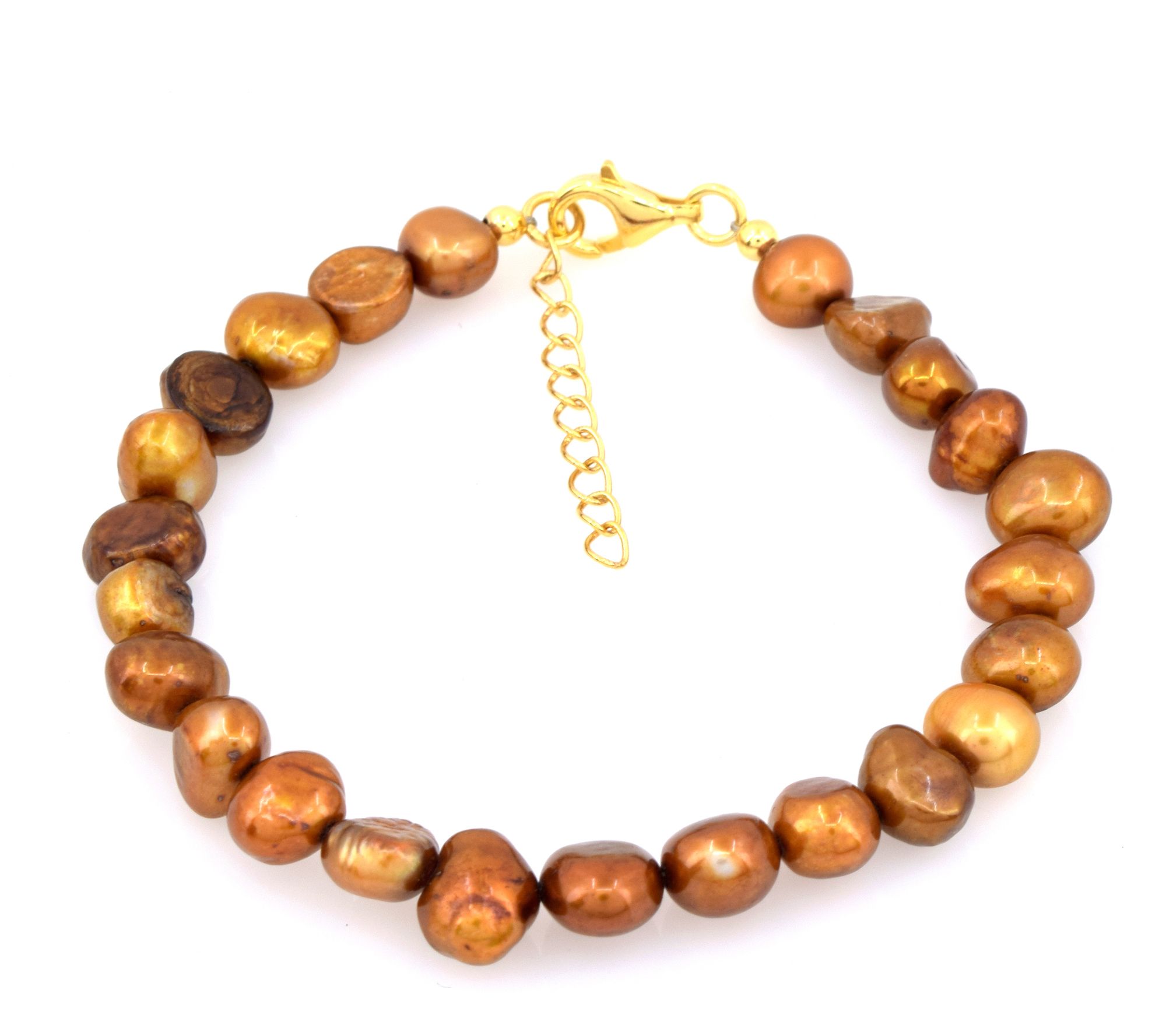 14K Gold Plated Bronze Cultured Pearl Beaded Bracelet