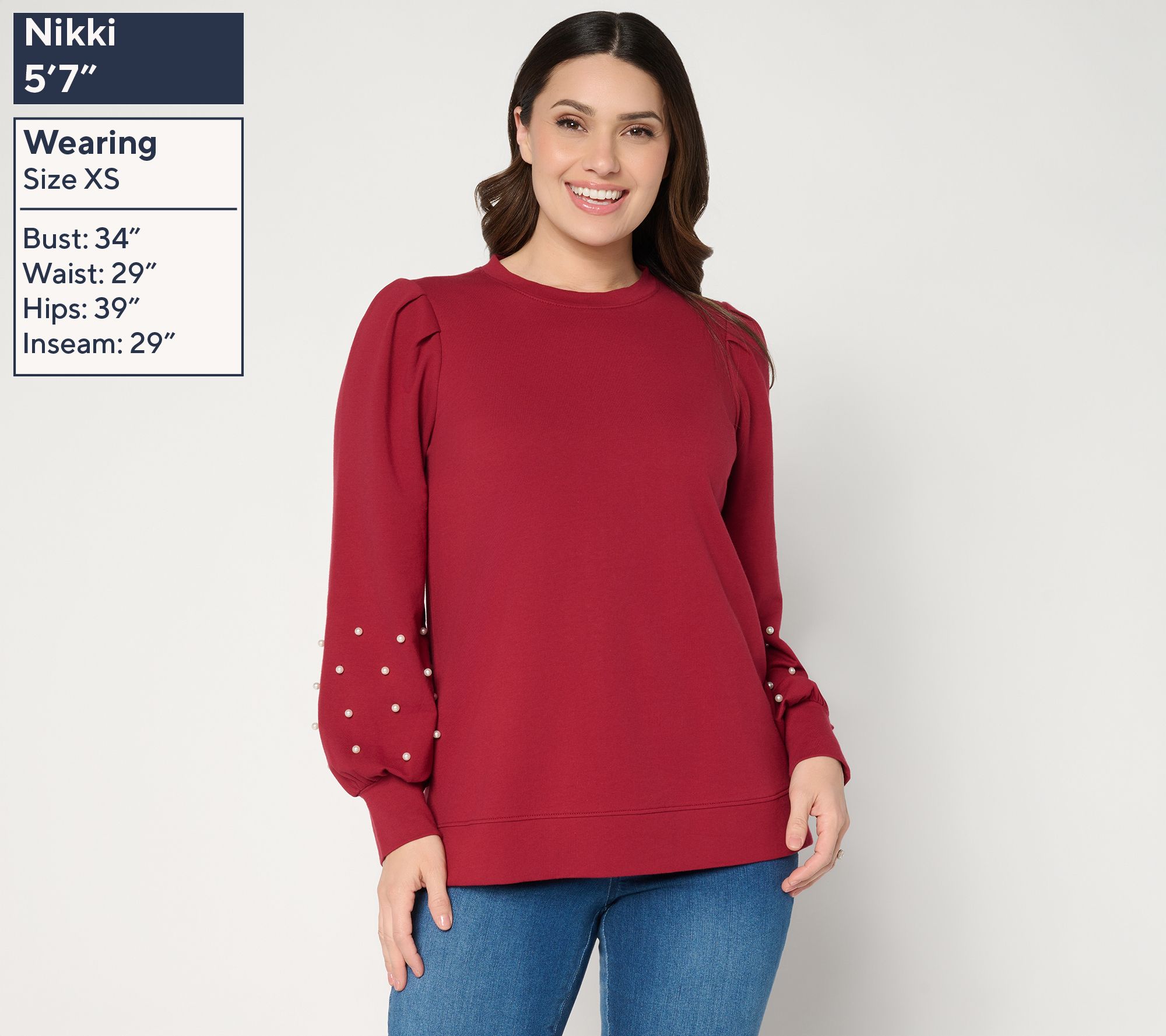 Jingle Belles by Kim Gravel Uptown Pearls Blouson Sleeve Sweatshirt