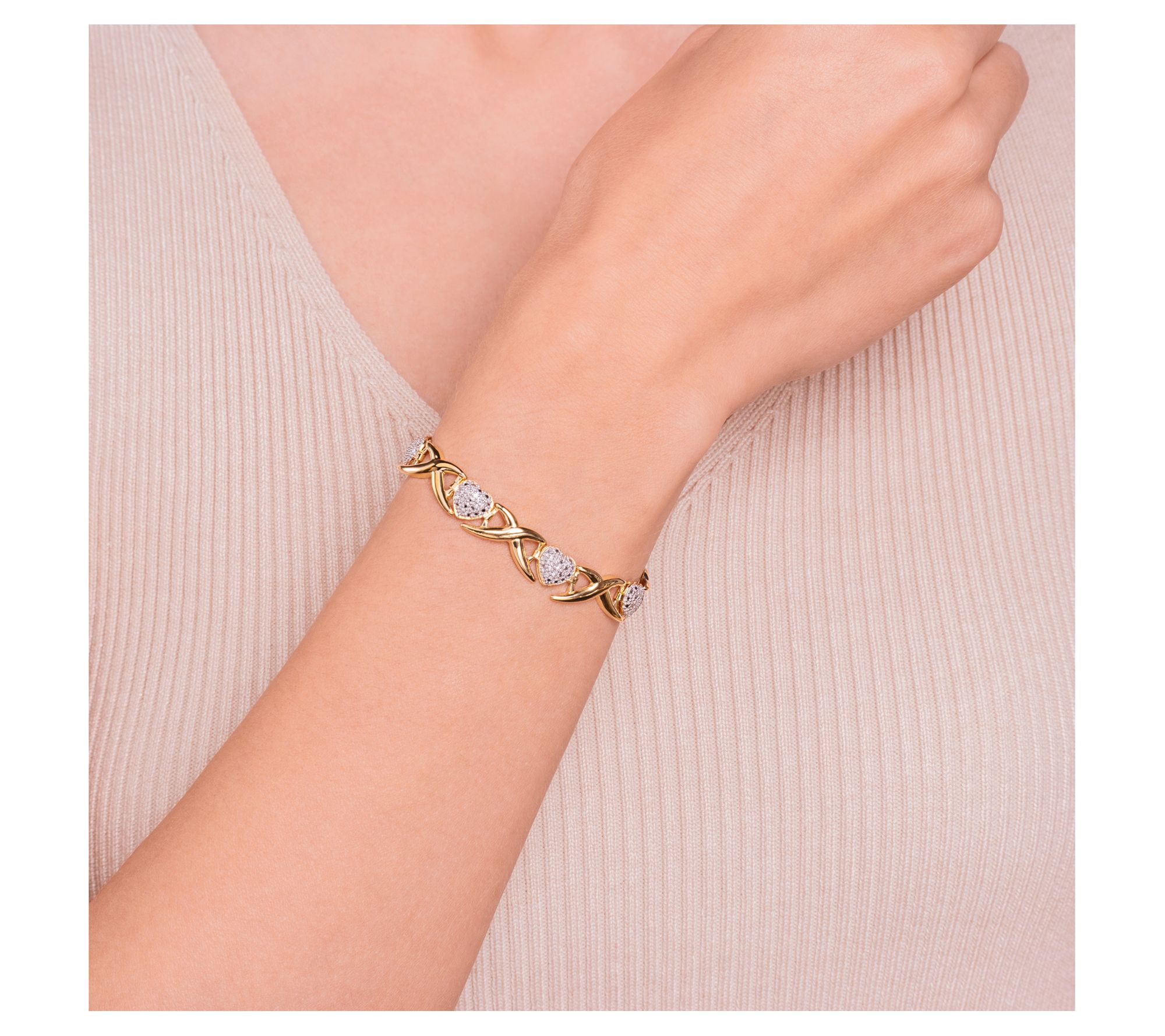18K Gold Plated Diamond Accent XO Heart Bracelet