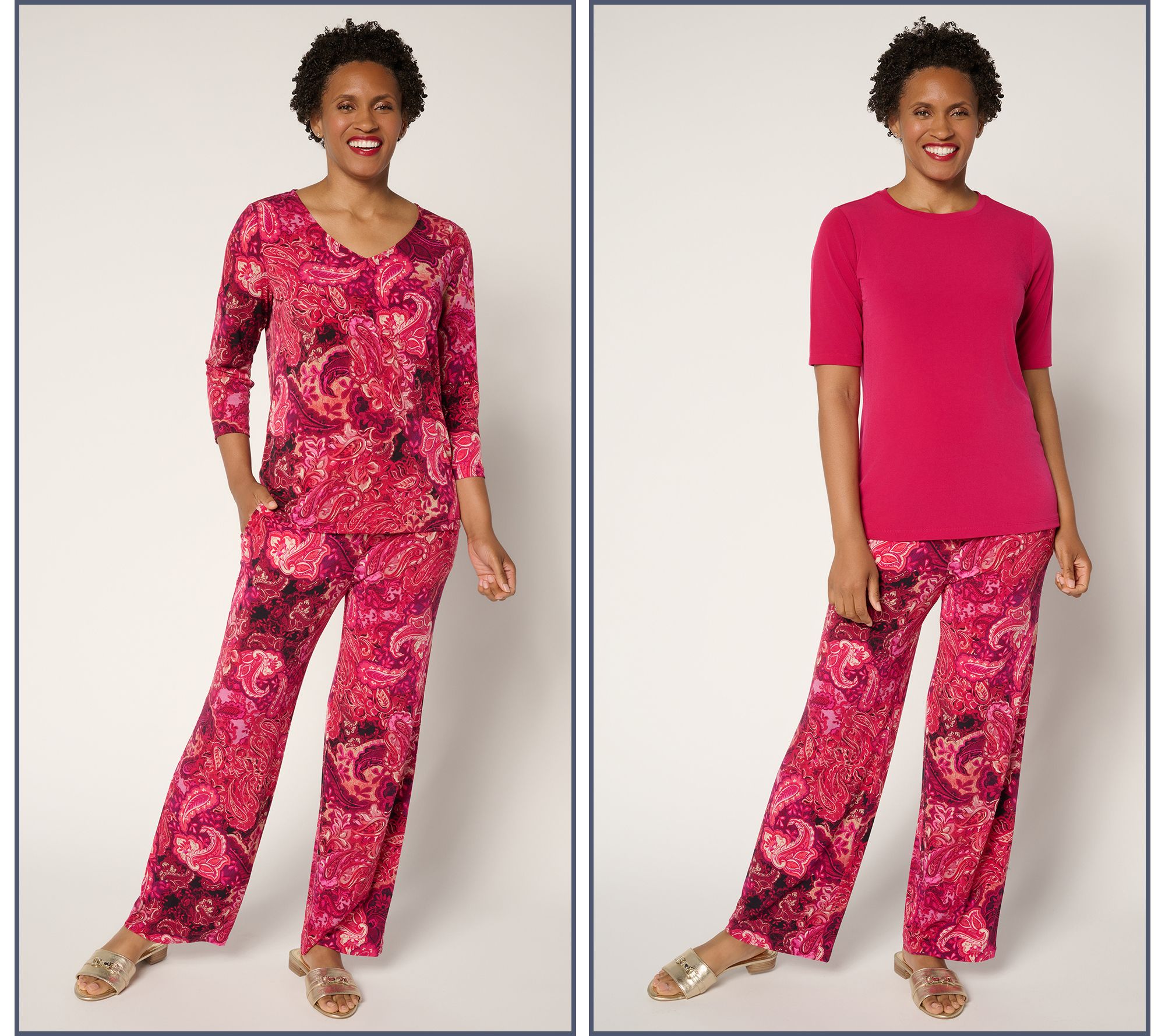 Susan Graver Set of 2 Liquid Knit Print & Solid Tops