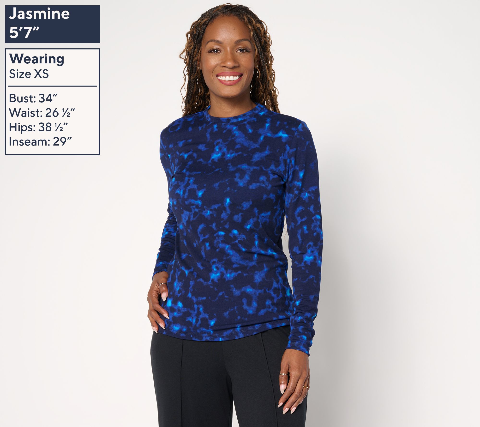 Carla Rockmore Collection Printed Long Sleeve Crew Neck Top