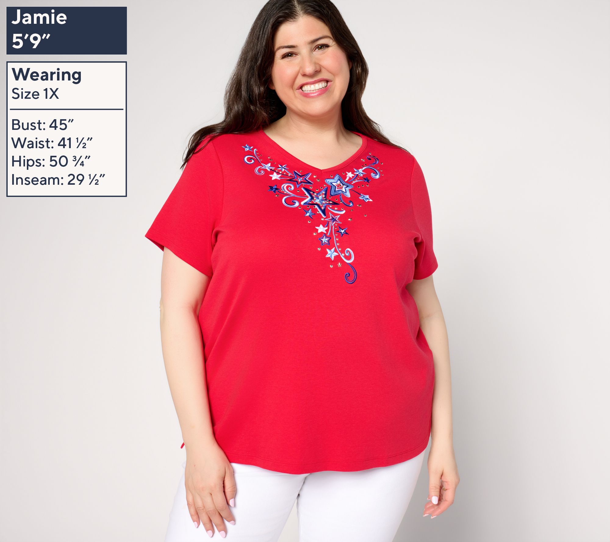 Quacker Factory Aim For the Stars V-Neck Short Sleeve Top