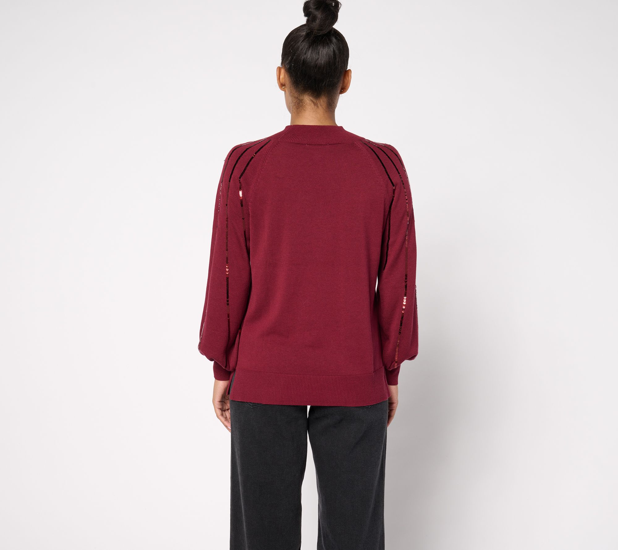 Jingle Belles by Kim Gravel Star Burst Sequin Glam Mock Sweater