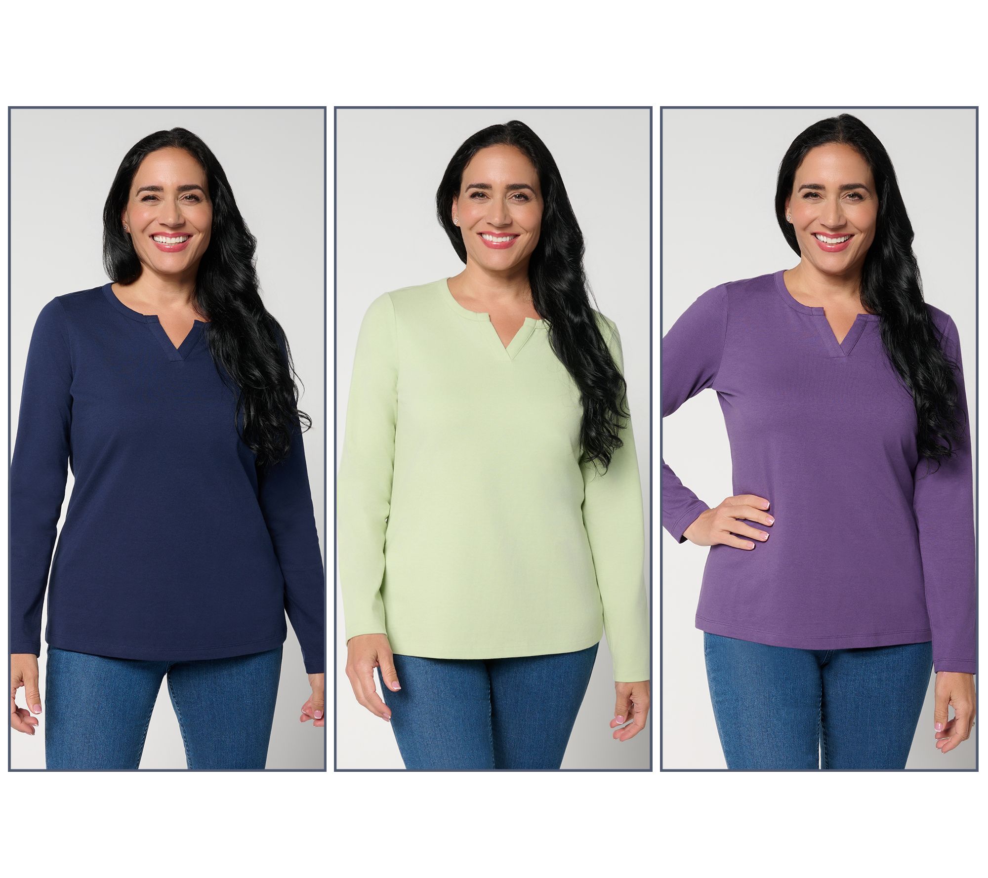 Denim & Co. Essentials Perfect Jersey 3-Pack Split Neck Tops