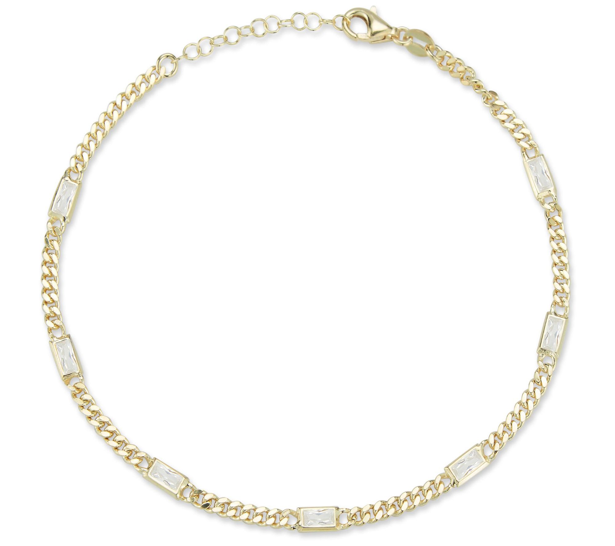 Sterlina Silver Baguette Curb Link Ankle Bracelet, 14K Plated