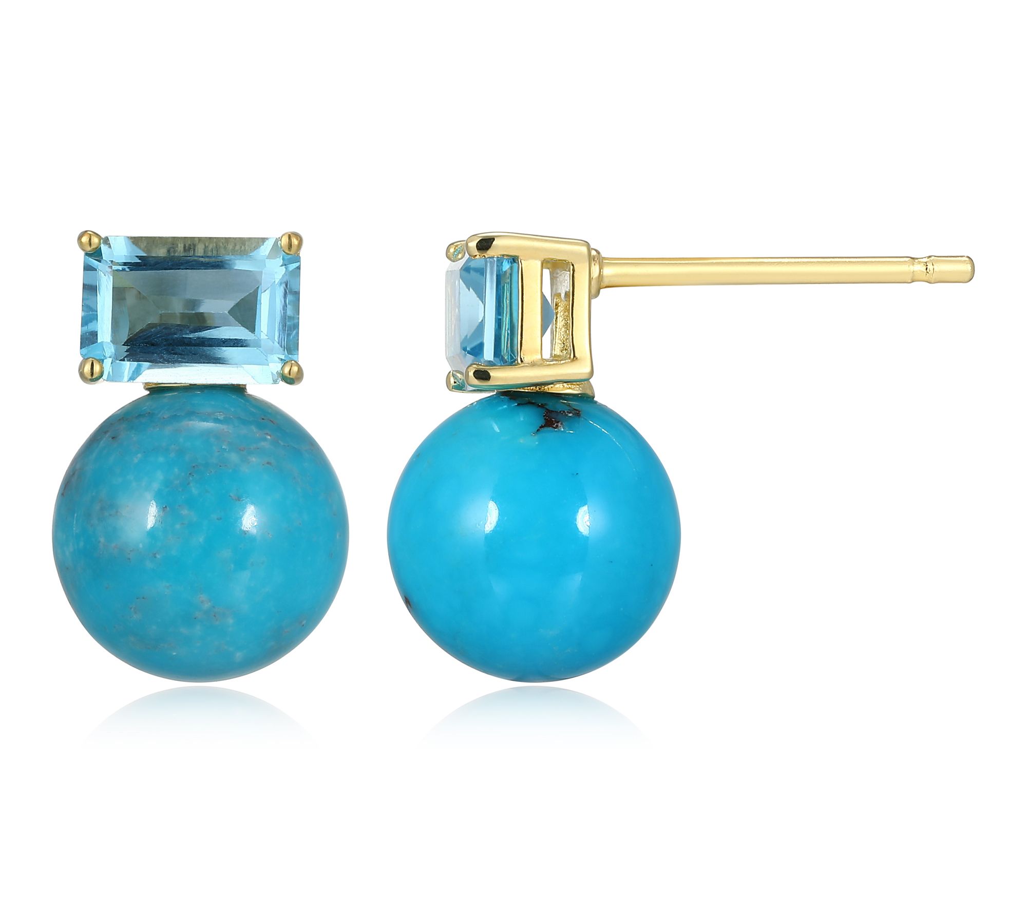Affinity Gems Turquoise & Blue Topaz Earrings,18k Gold Plated