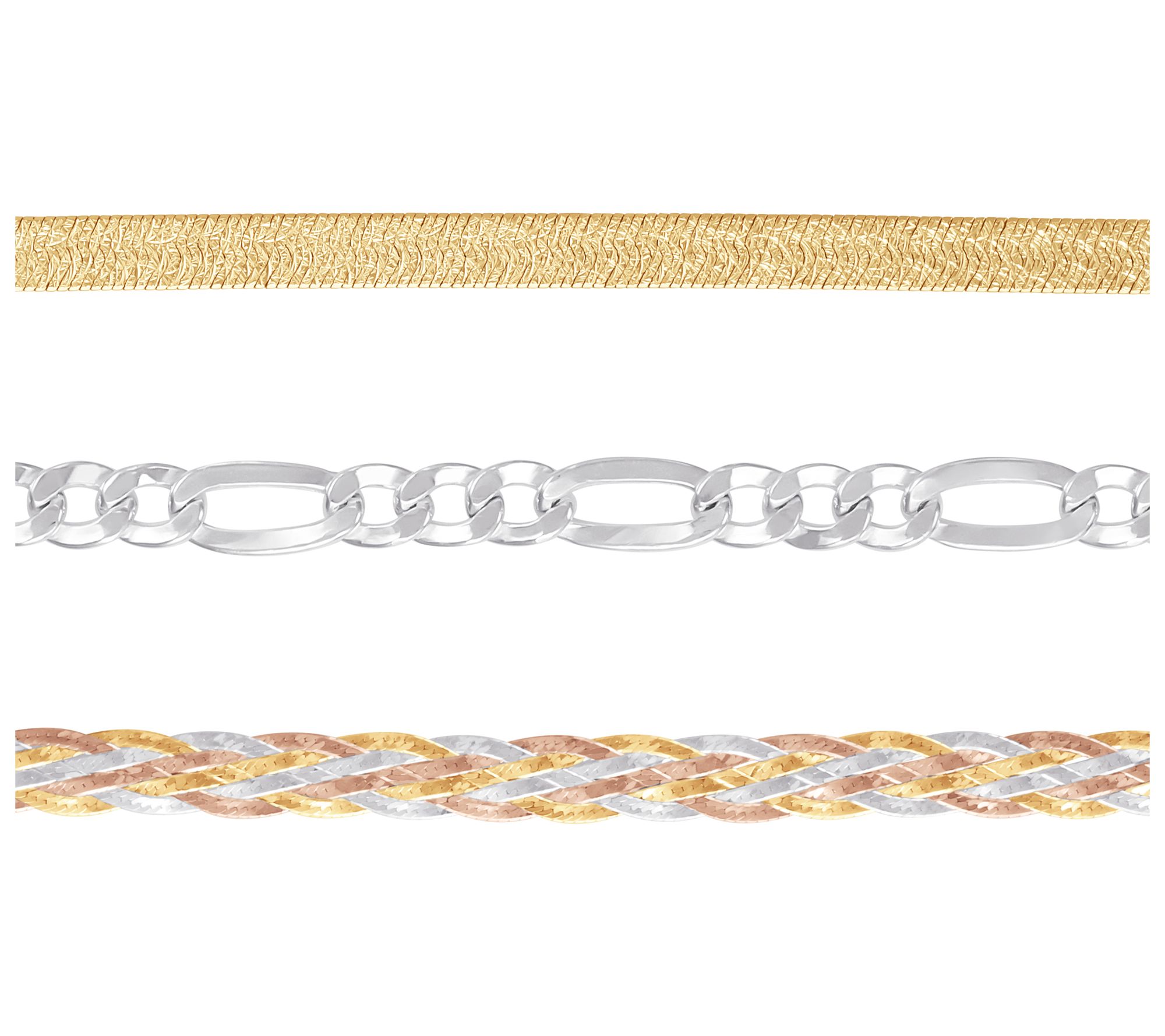 Silver Style Tri-Color Triple Bracelet Set, Sterling