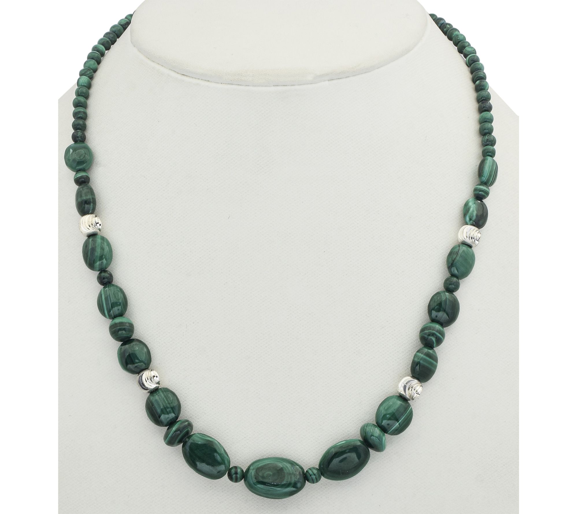 Affinity Gems Malachite Beaded Necklace, Sterling