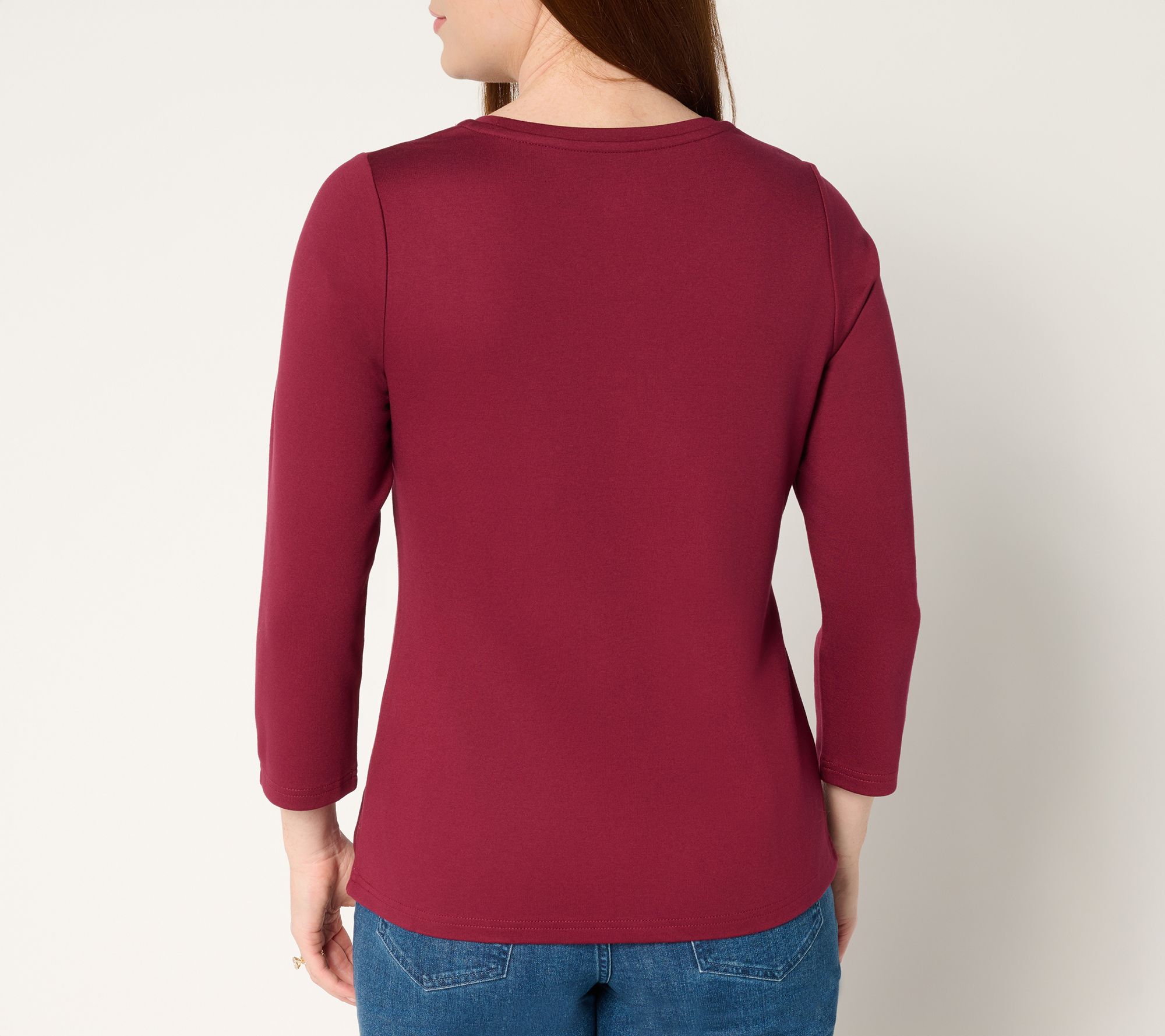 BEAUTIFUL by Lawrence Zarian Silky Ponte Seam Detail Crew Neck Top